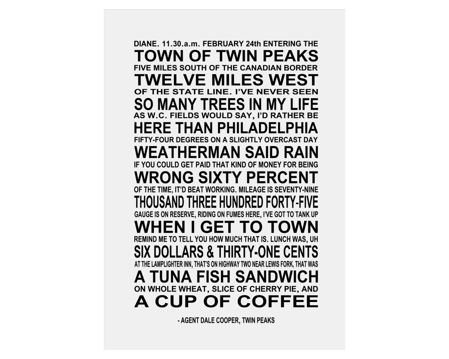 Twin Peaks Quote Art Print – Dale Cooper Typography Poster — image 6