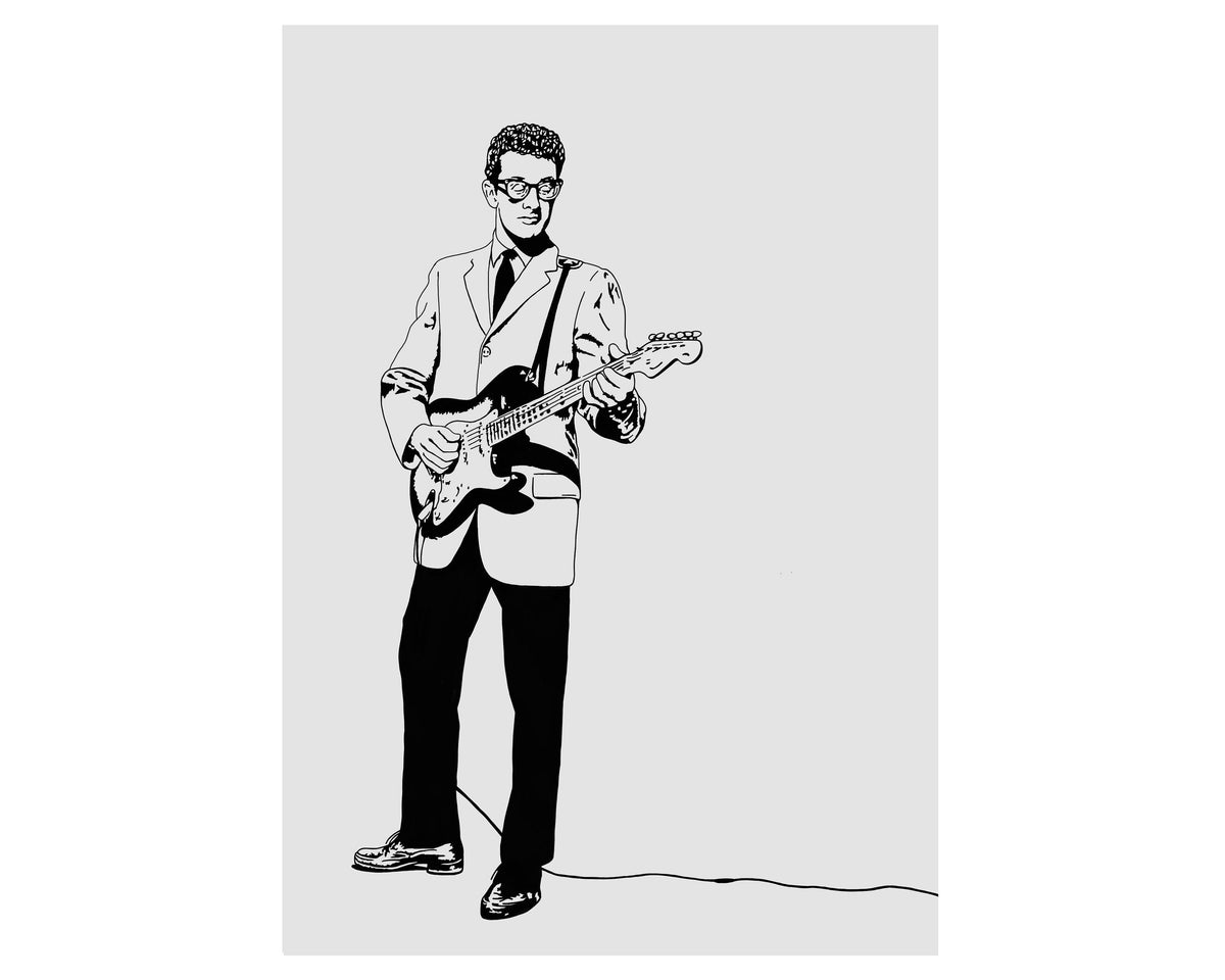 Buddy Holly Minimalist Portrait Print – Rock and Roll Music Icon Giclée Wall Art — image 6
