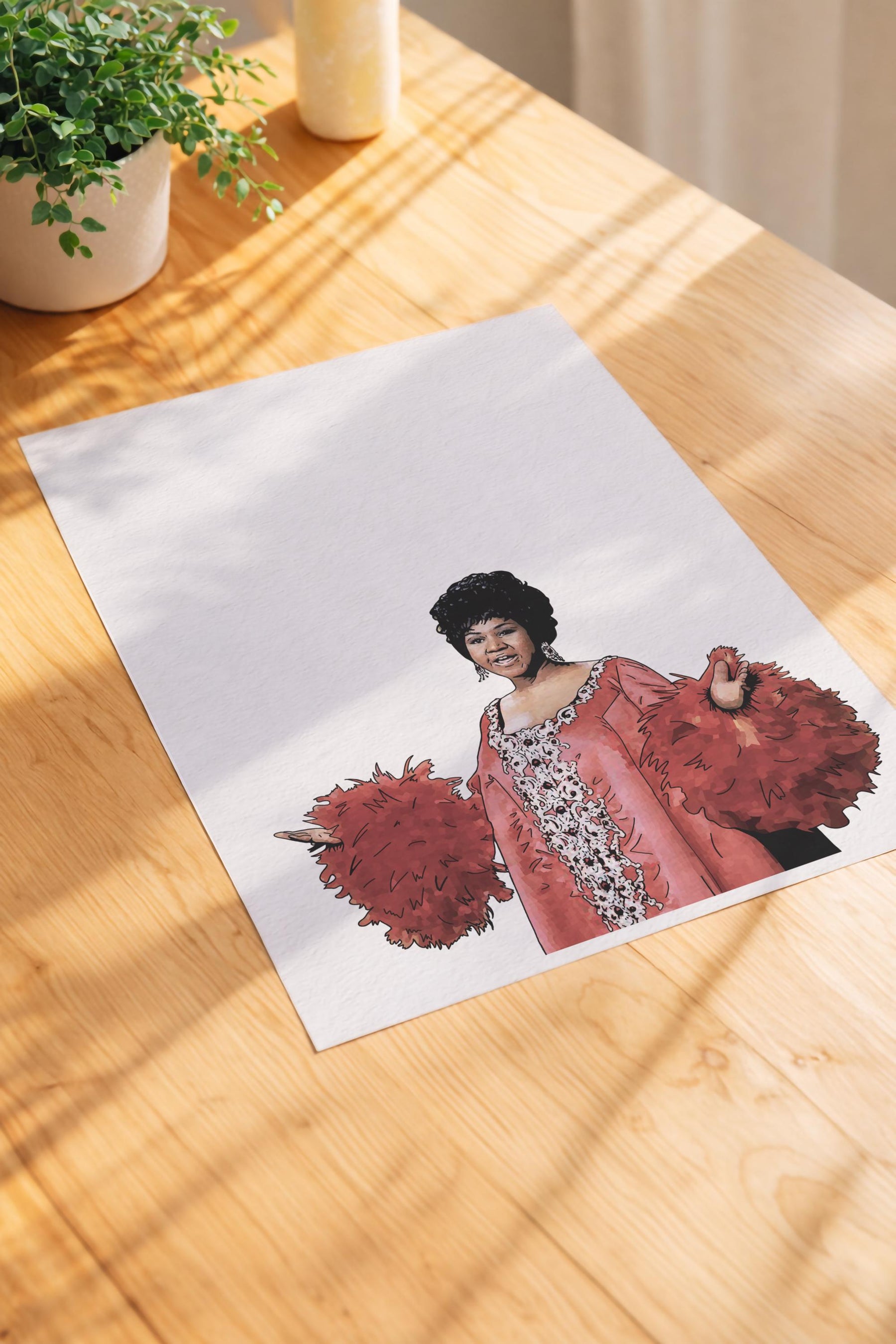 Aretha Franklin Red Feather Dress Portrait – Soul Music Icon Giclée Print — image 5