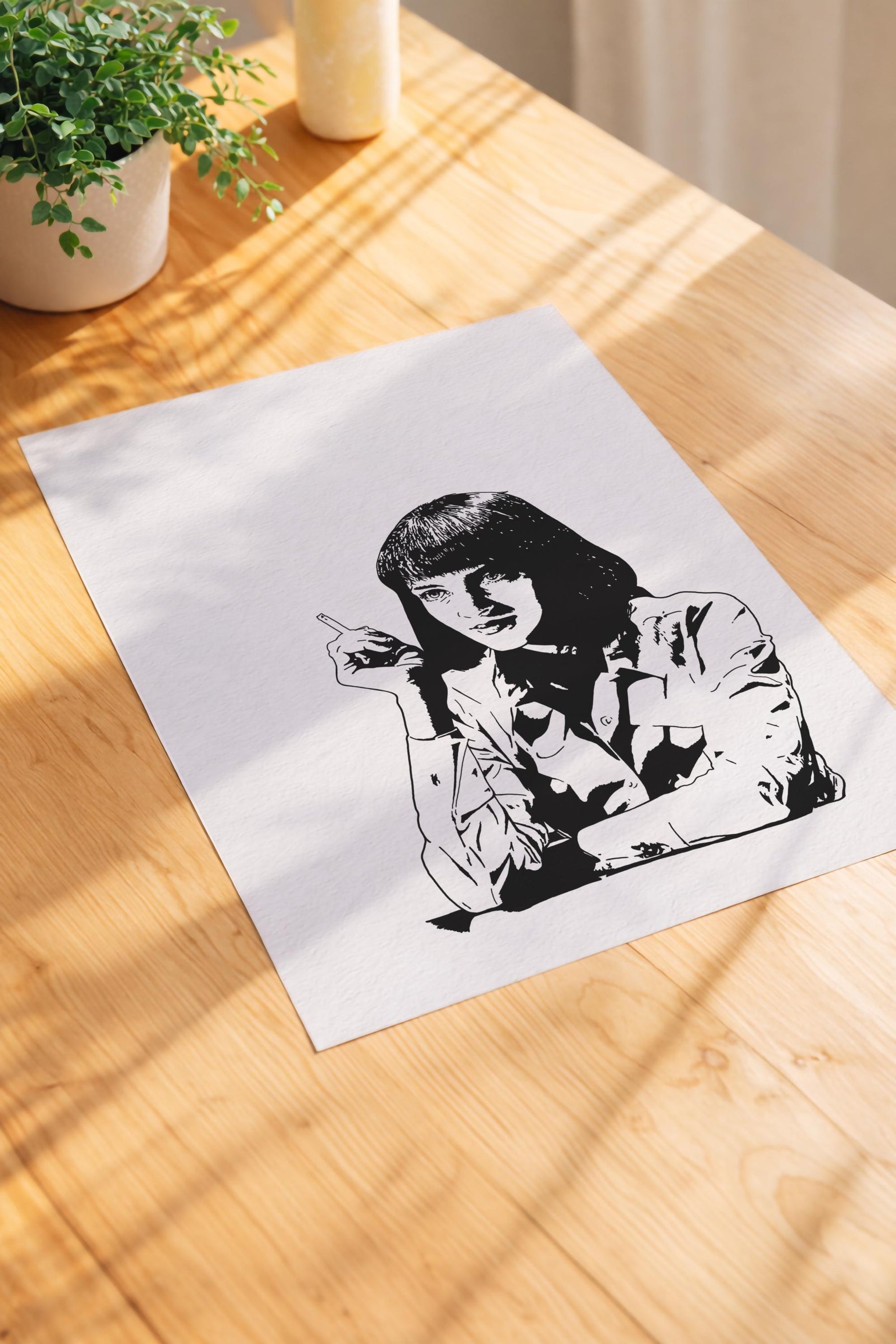 Pulp Fiction Mia Wallace Portrait Print – Minimalist Cult Film Wall Art (Giclée) — image 3