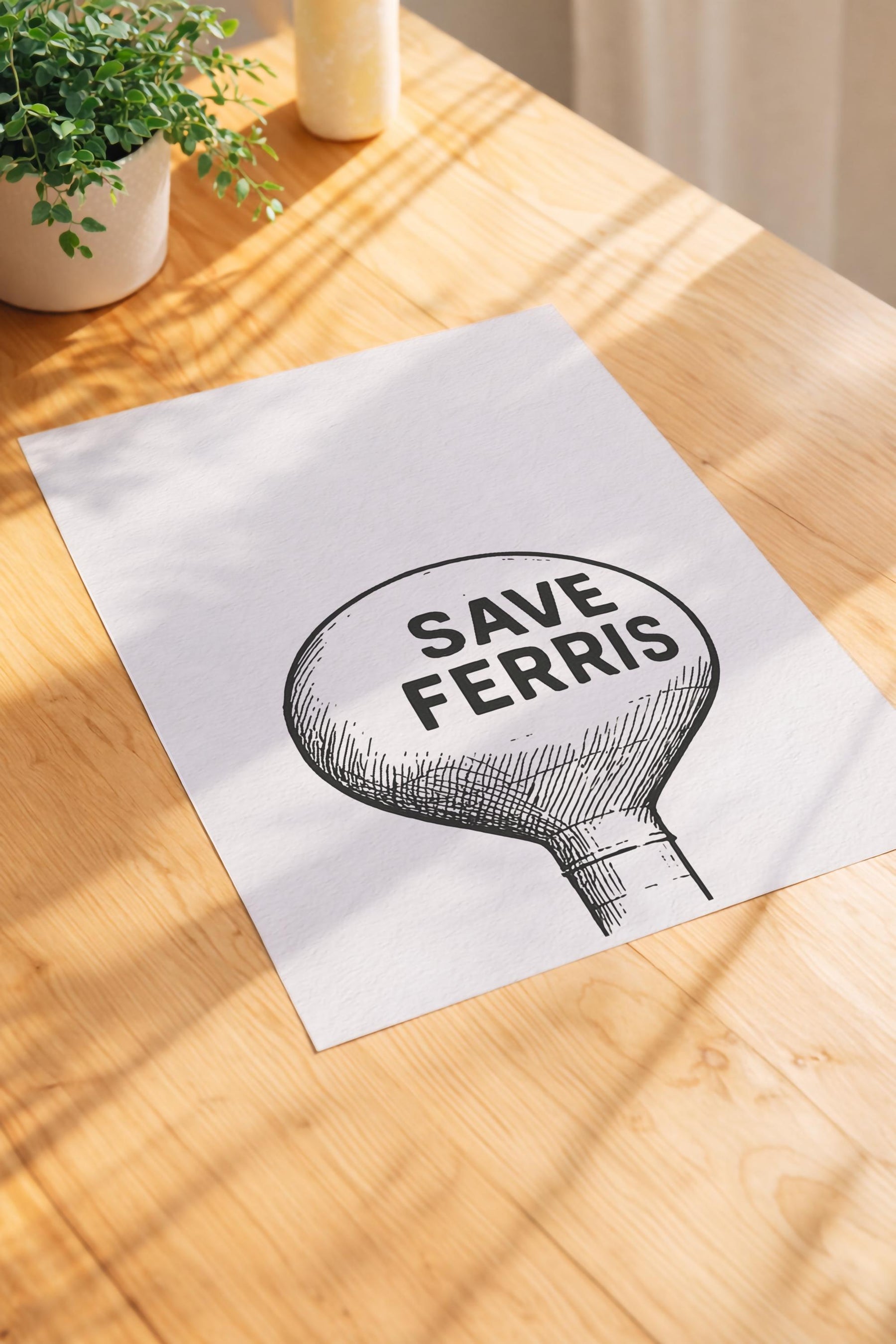 Save Ferris Water Tower Print – Minimalist Ferris Bueller Movie Art (Giclée) — image 3