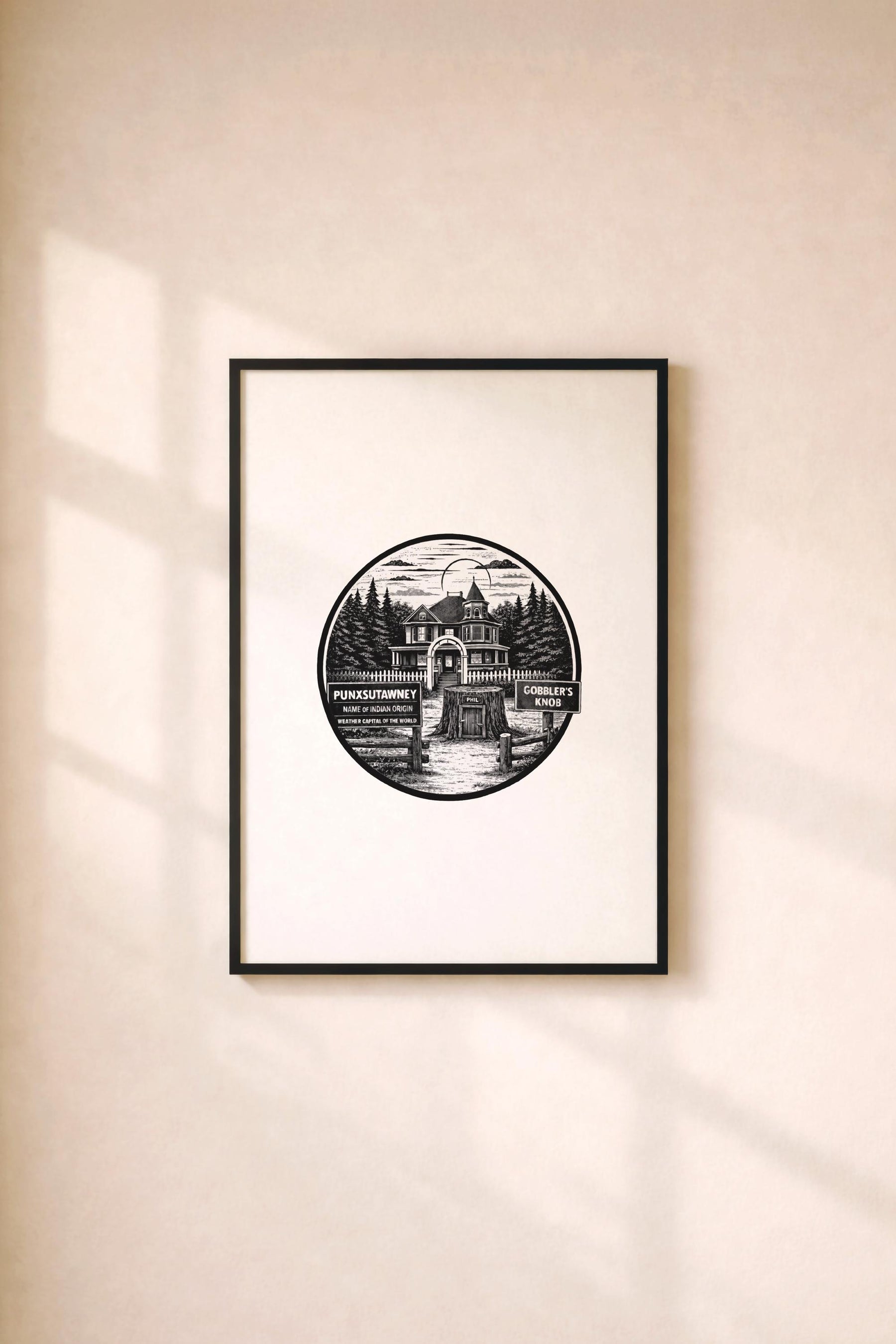 Groundhog Day Print – Gobbler’s Knob Punxsutawney Pennsylvania Film Art Print, Minimalist Movie Location Poster