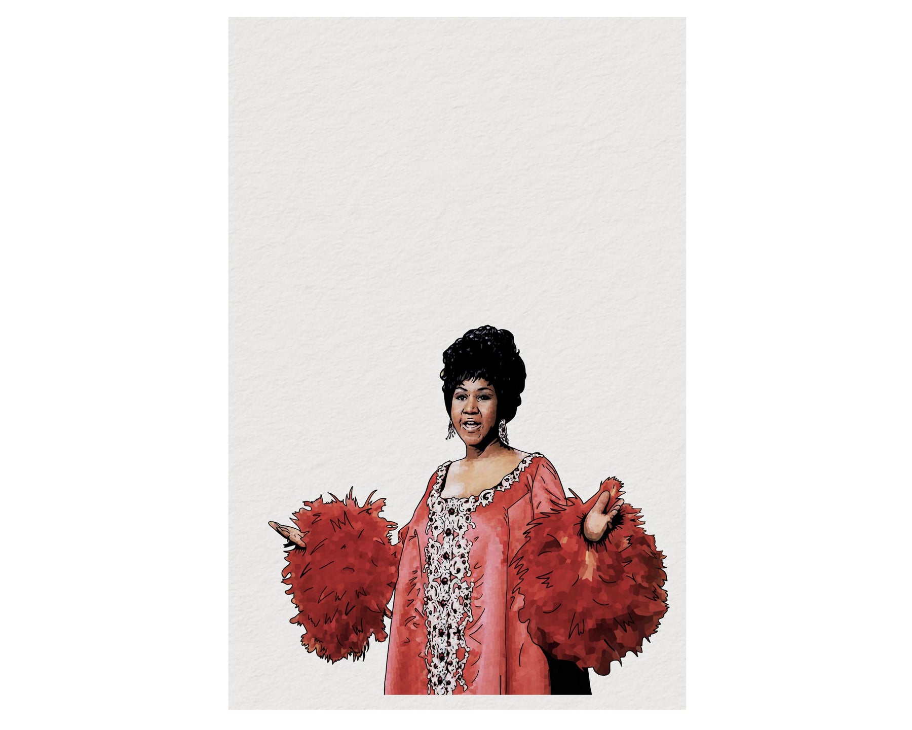 Aretha Franklin Red Feather Dress Portrait – Soul Music Icon Giclée Print — image 7