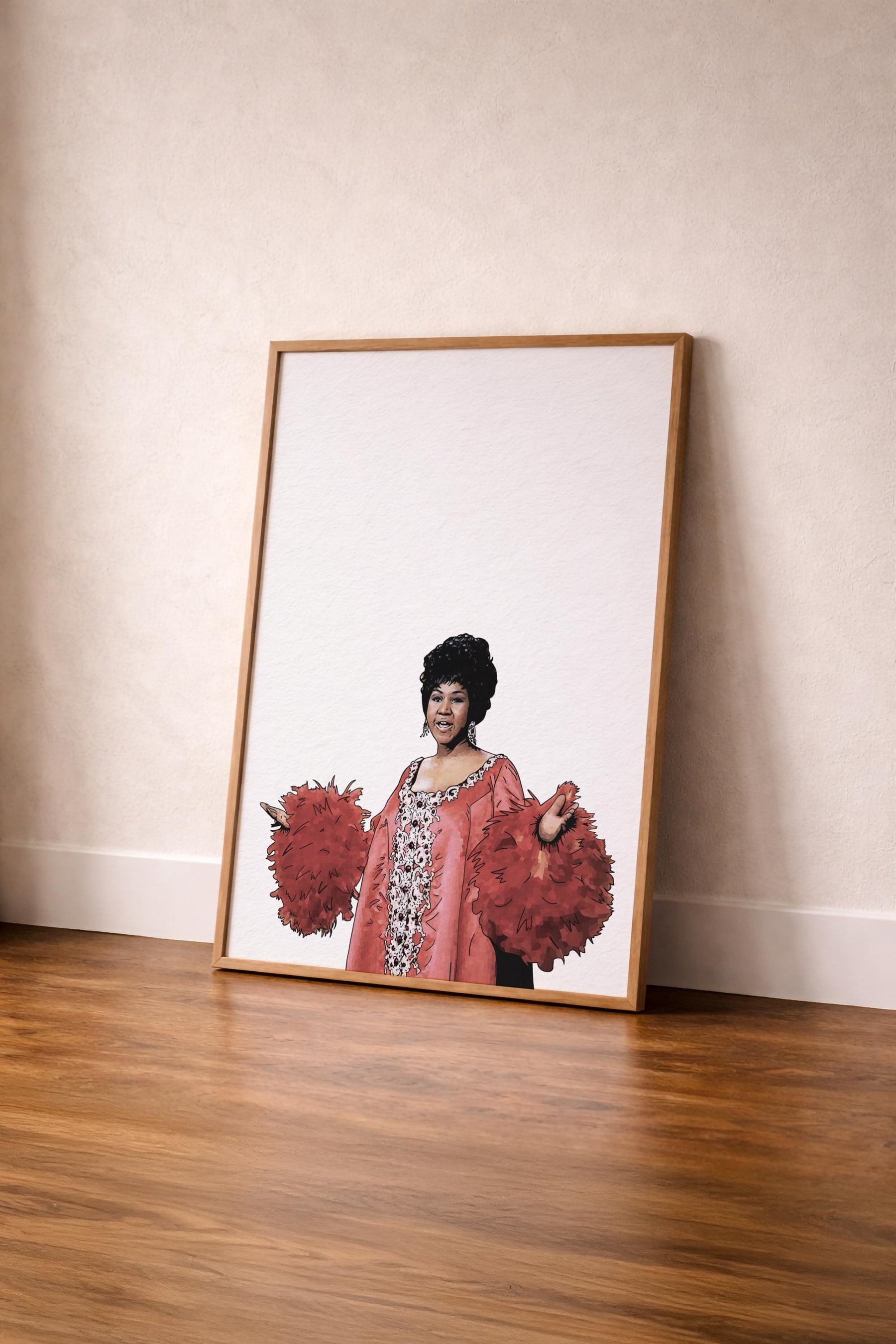 Aretha Franklin Red Feather Dress Portrait – Soul Music Icon Giclée Print — image 3