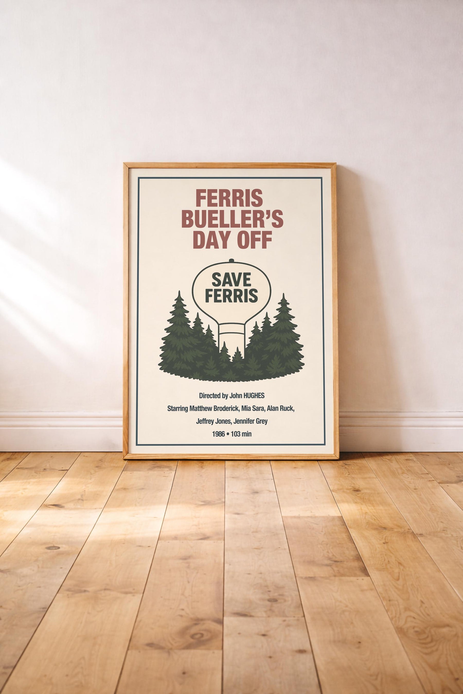 Ferris Bueller’s Day Off Minimalist Movie Poster – Save Ferris Water Tower Illustration, 80s Cult Film Art Cinema Print — image 2