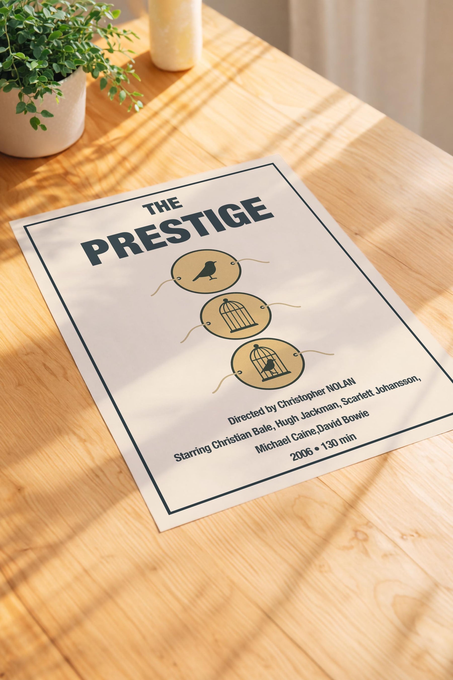 The Prestige Minimalist Movie Poster – Bird Cage Magic Trick Illustration, Christopher Nolan Giclée Film Print — image 3