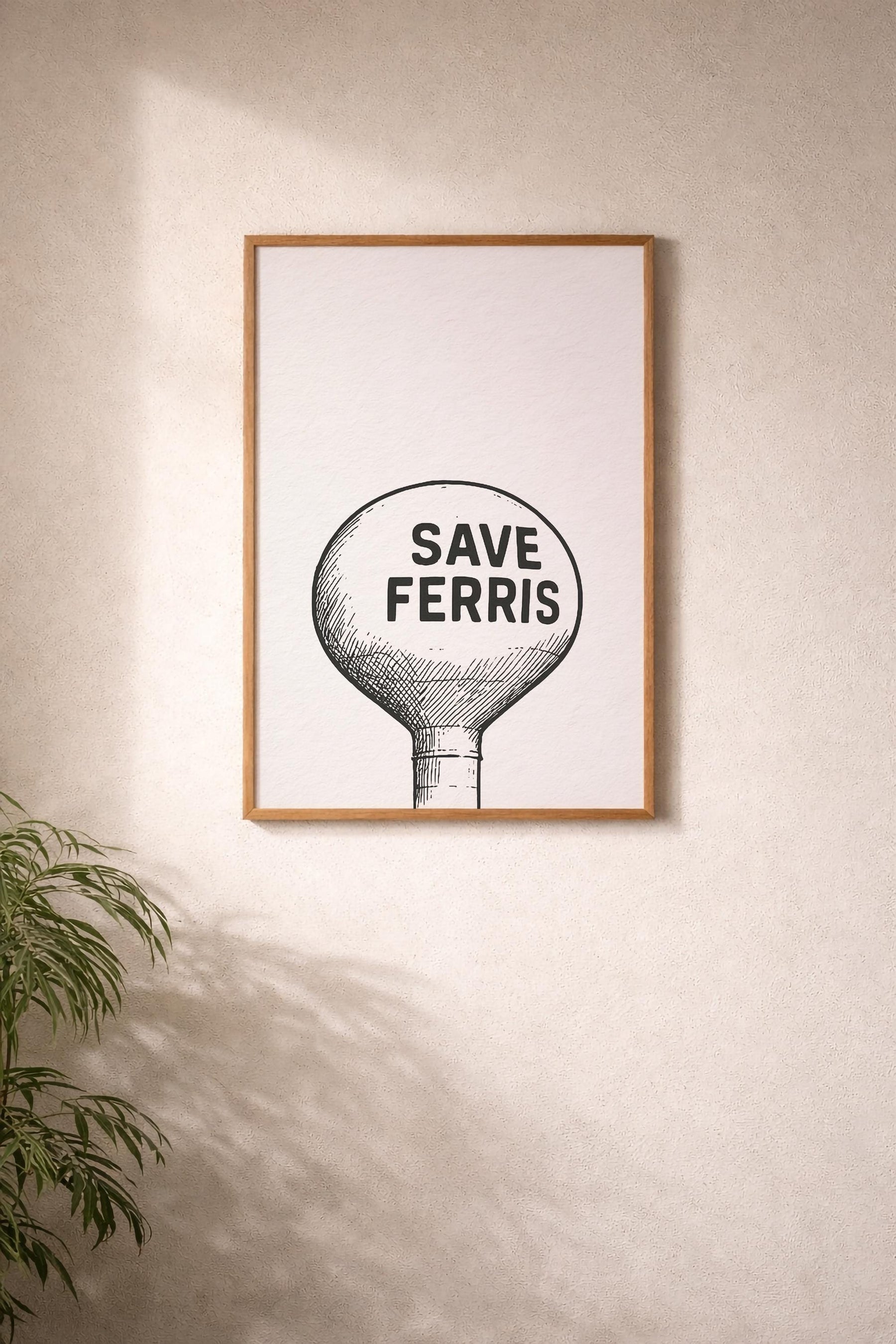 Save Ferris Water Tower Print – Minimalist Ferris Bueller Movie Art (Giclée) — image 5