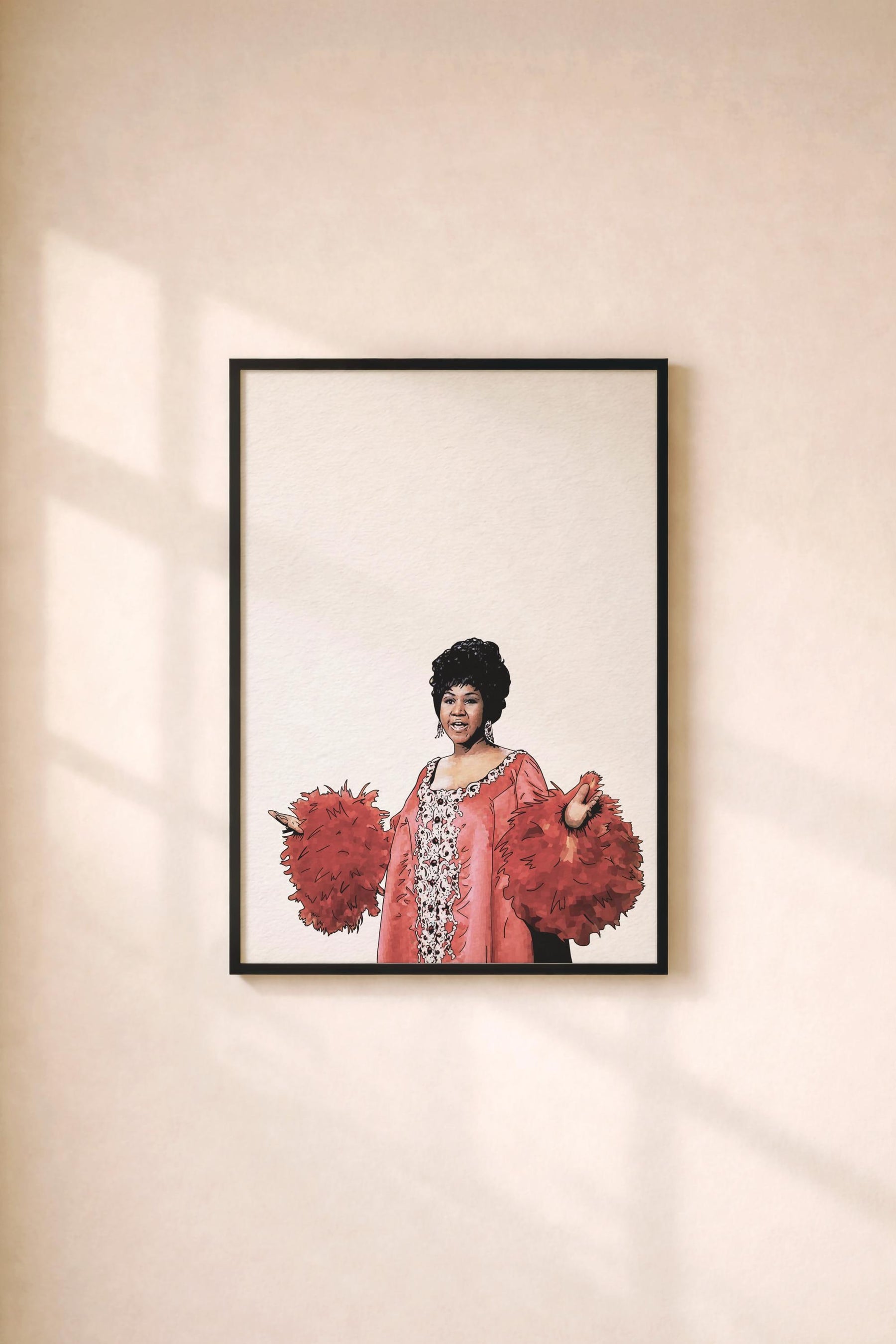 Aretha Franklin Red Feather Dress Portrait – Soul Music Icon Giclée Print