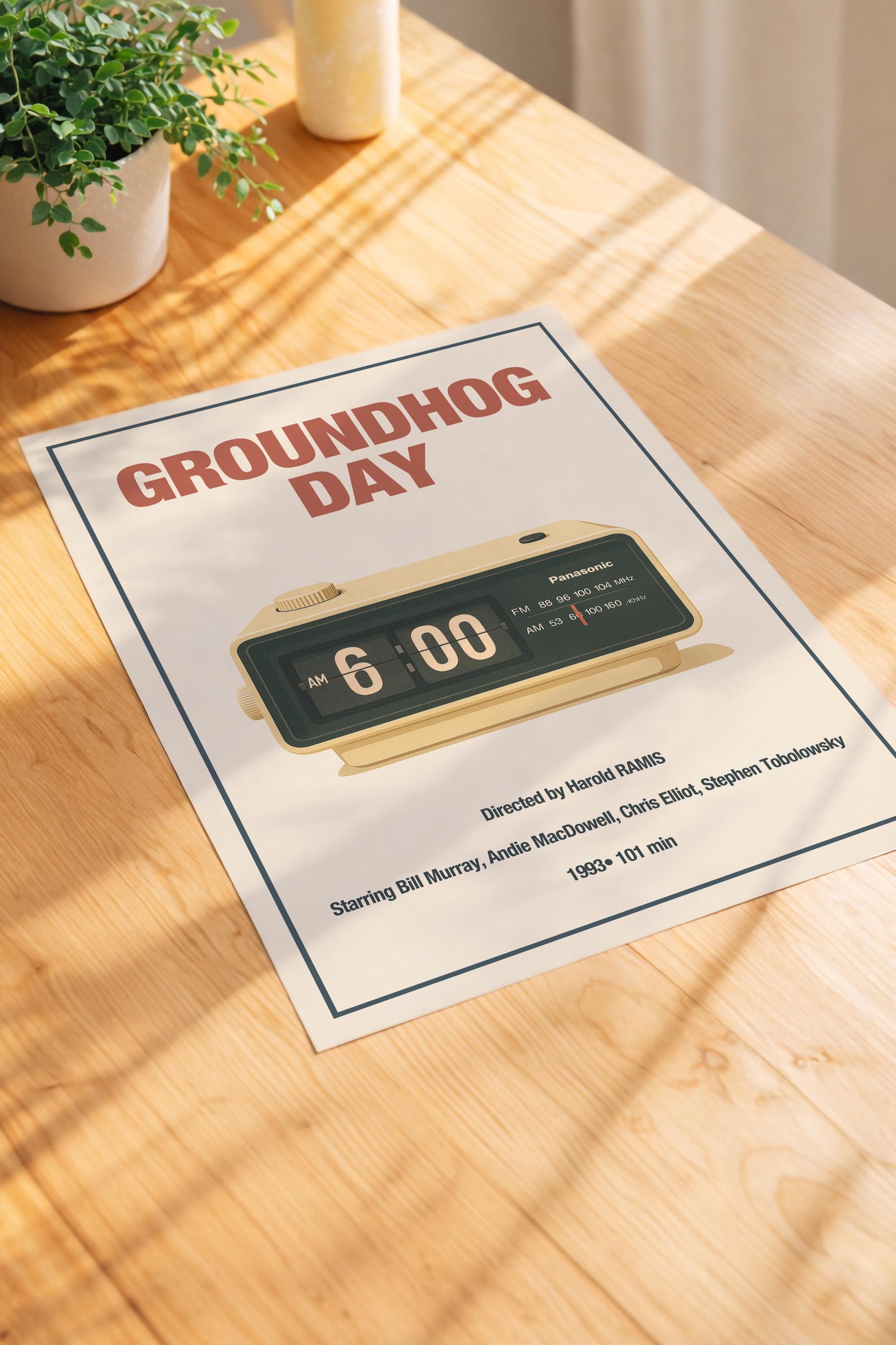 Groundhog Day Minimalist Movie Poster – Vintage Style Film Art Print, 6:00 Alarm Clock — image 3