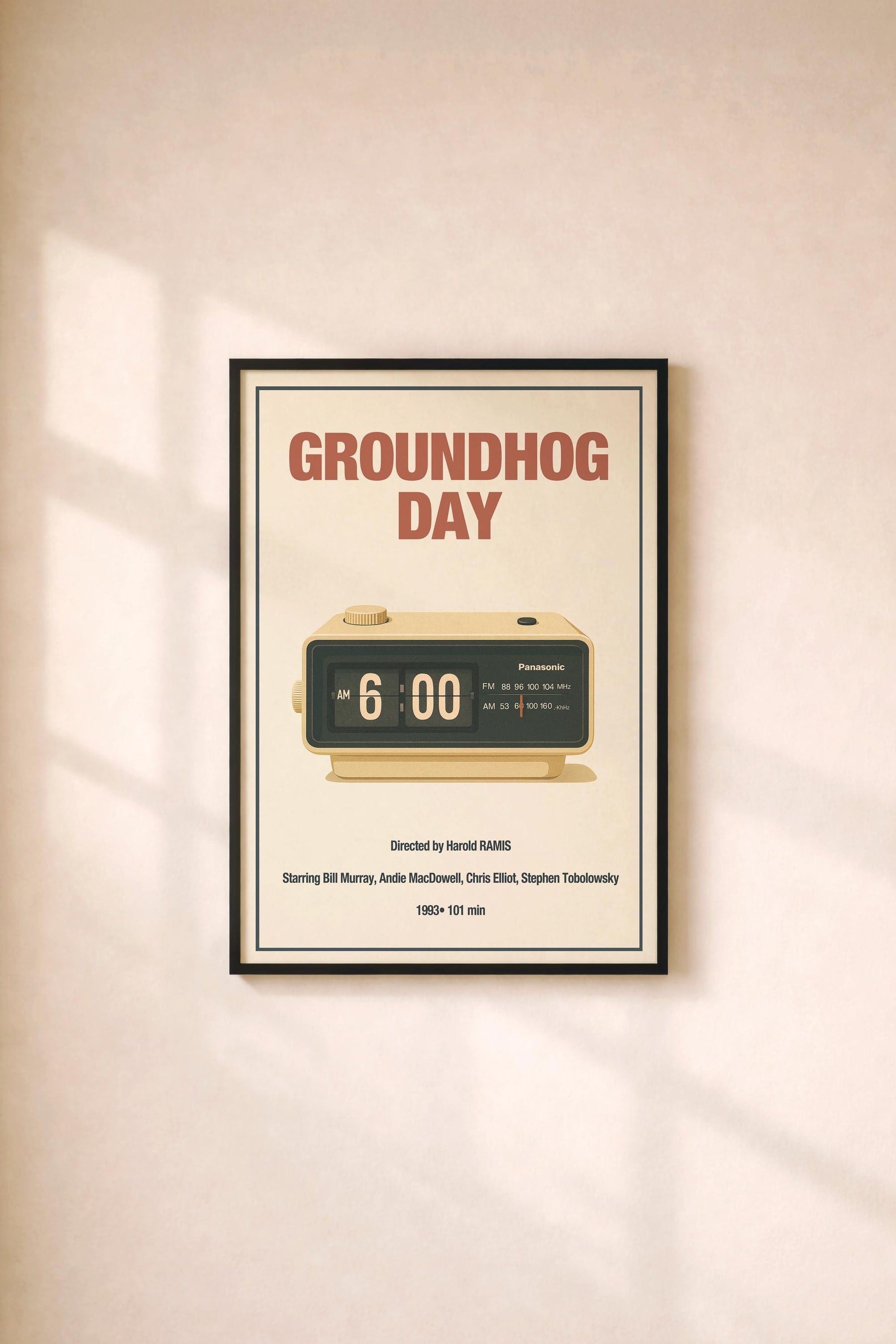 Groundhog Day Minimalist Movie Poster – Vintage Style Film Art Print, 6:00 Alarm Clock