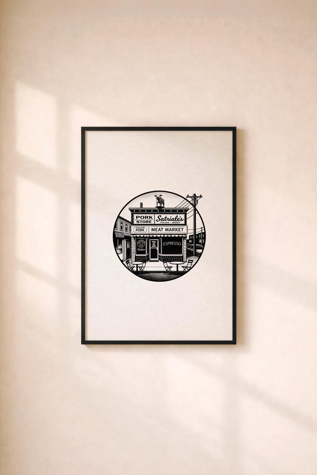 Satriale’s Pork Store Art Print – Minimalist Sopranos TV Wall Art (Giclée)