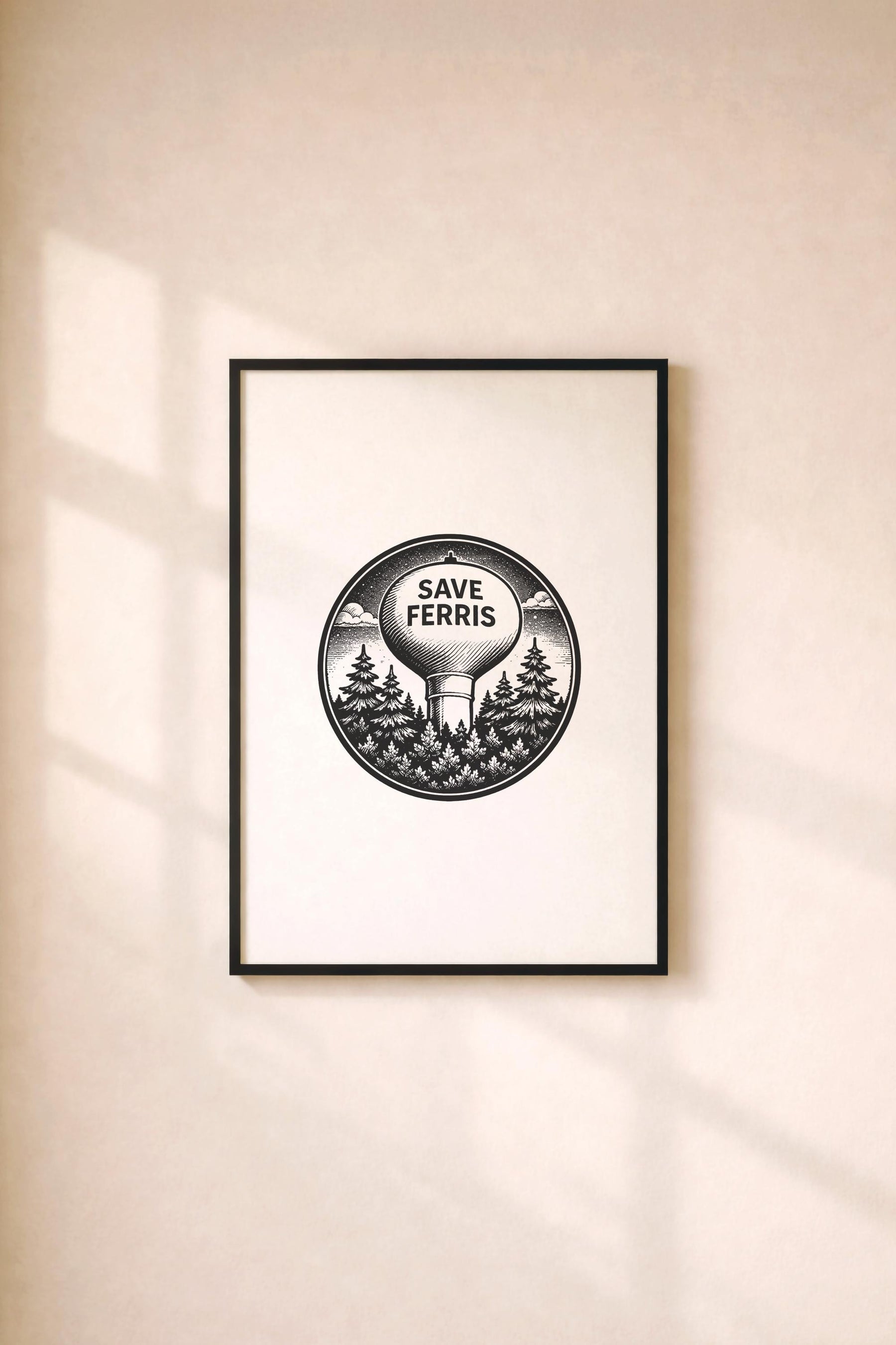 Ferris Bueller Save Ferris Water Tower Minimalist Art Print - Giclée Movie Wall Décor