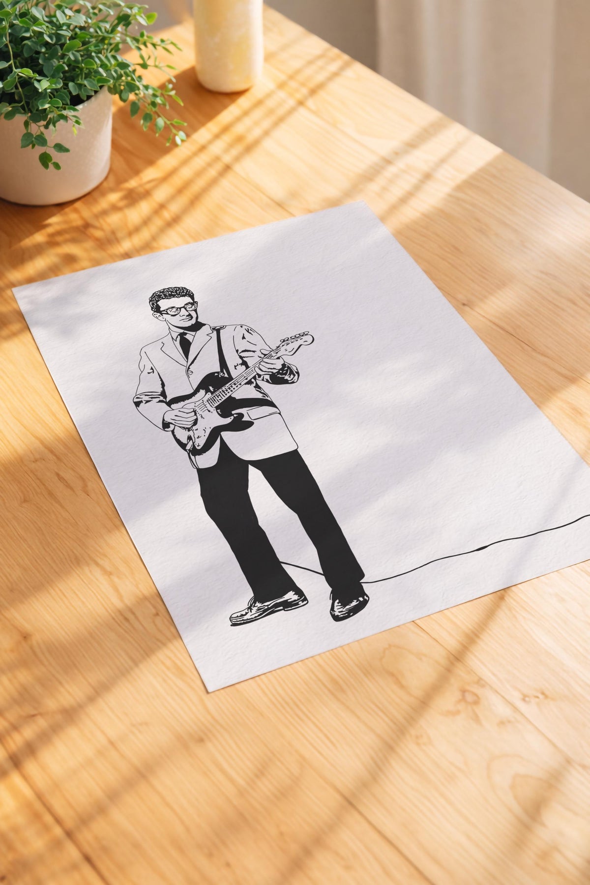 Buddy Holly Minimalist Portrait Print – Rock and Roll Music Icon Giclée Wall Art — image 3