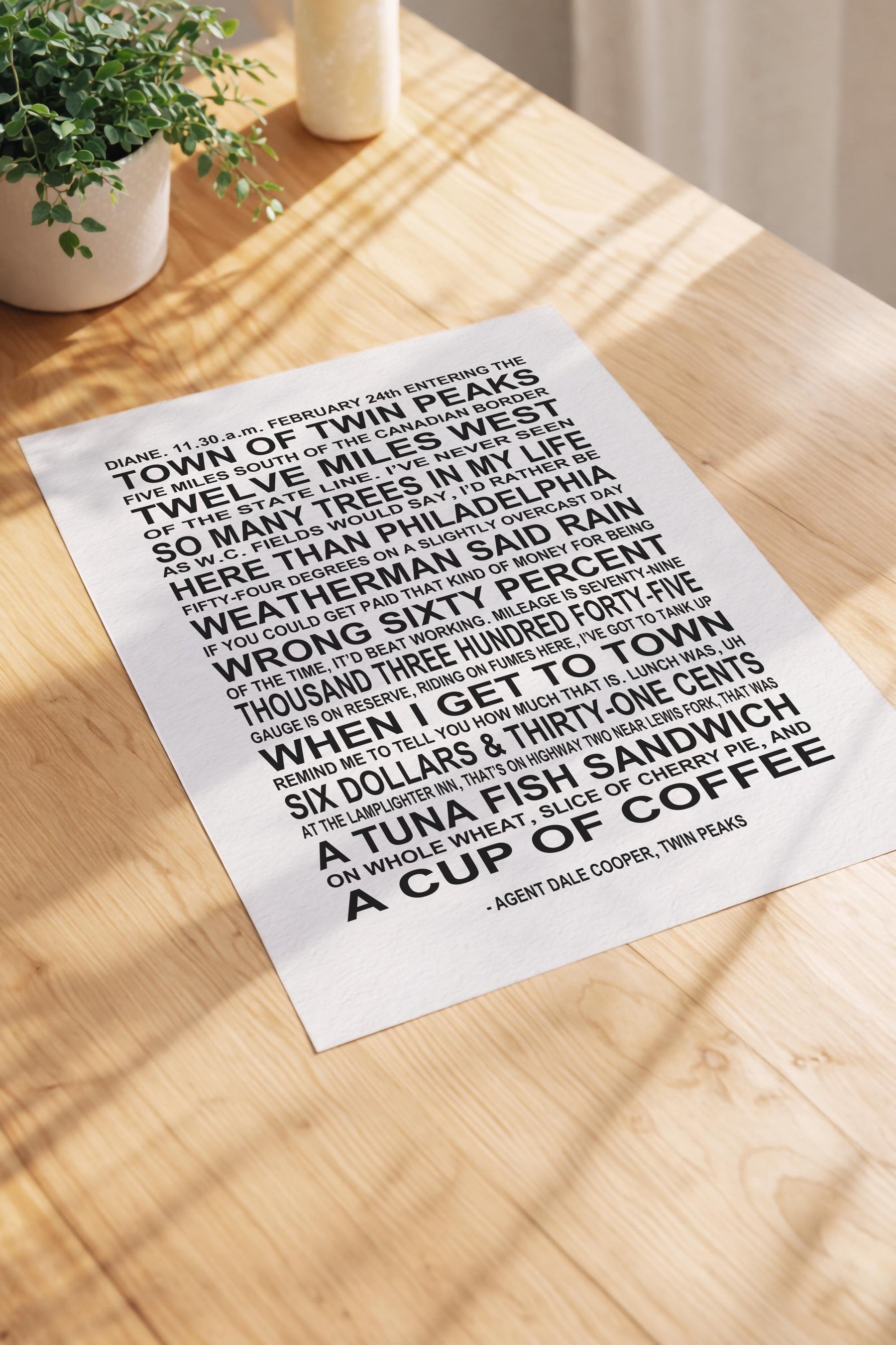 Twin Peaks Quote Art Print – Dale Cooper Typography Poster — image 3