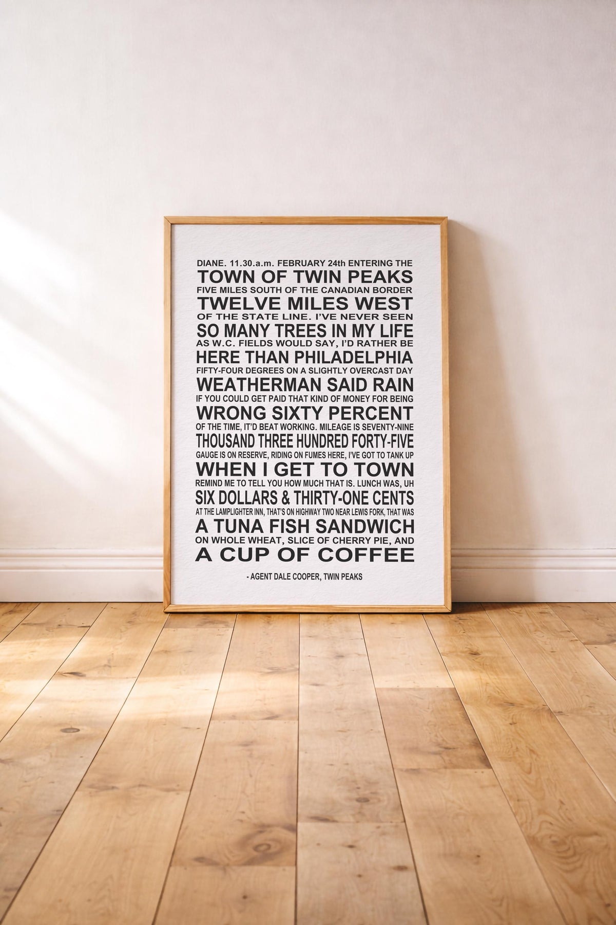 Twin Peaks Quote Art Print | Dale Cooper Typography Poster