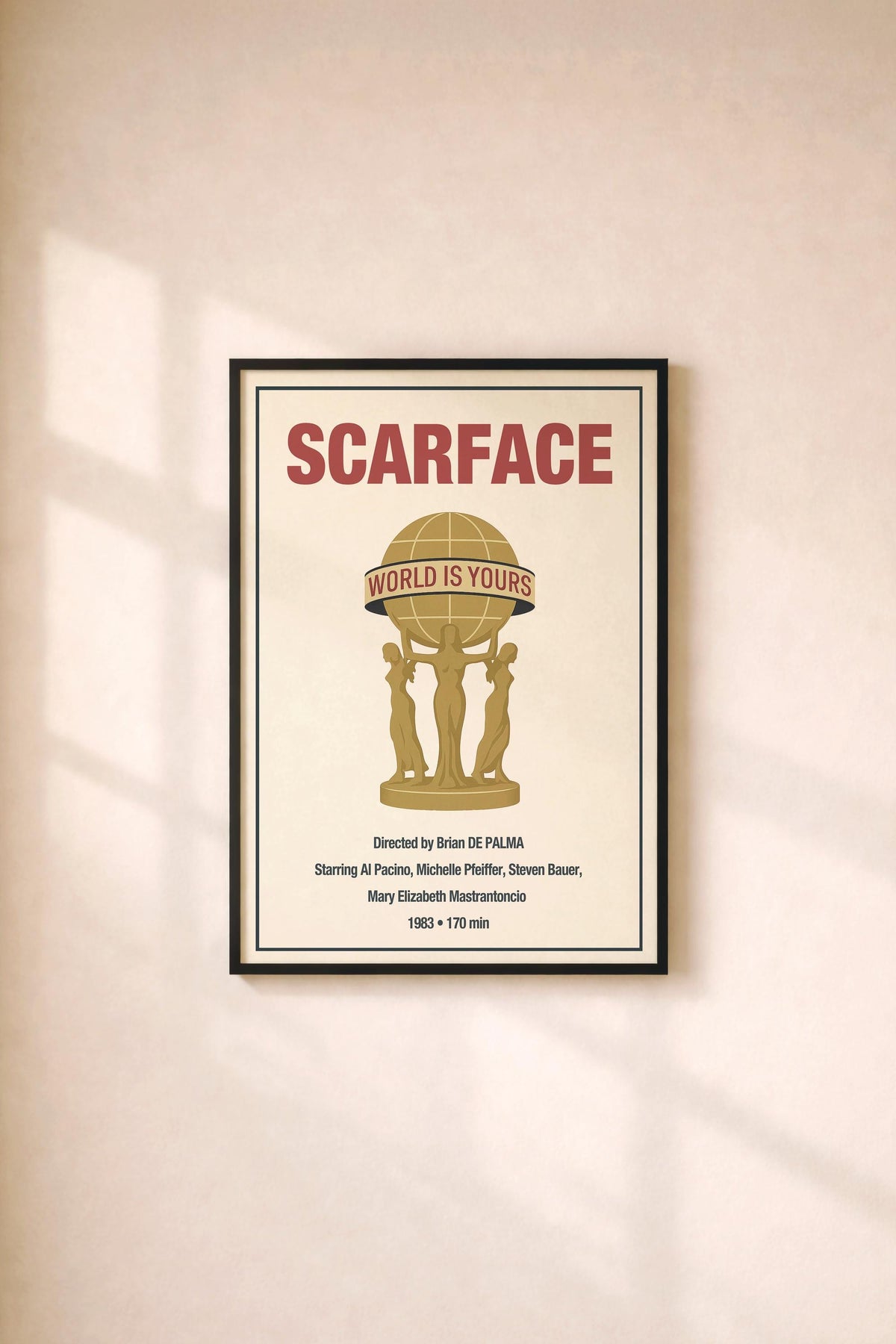 Scarface Minimalist Movie Poster – The World Is Yours Statue Film Art Cinema Print