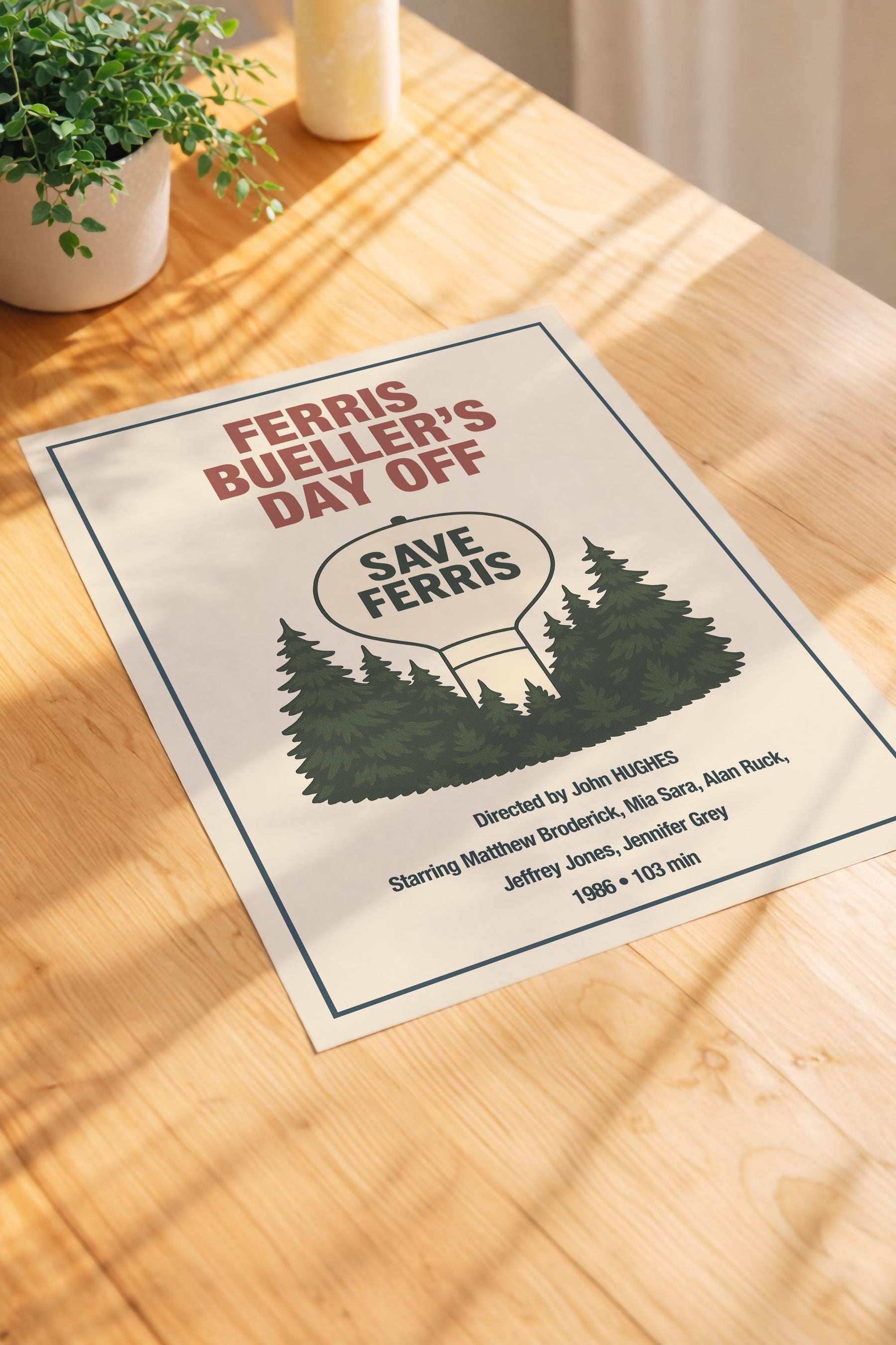 Ferris Bueller’s Day Off Minimalist Movie Poster – Save Ferris Water Tower Illustration, 80s Cult Film Art Cinema Print — image 3