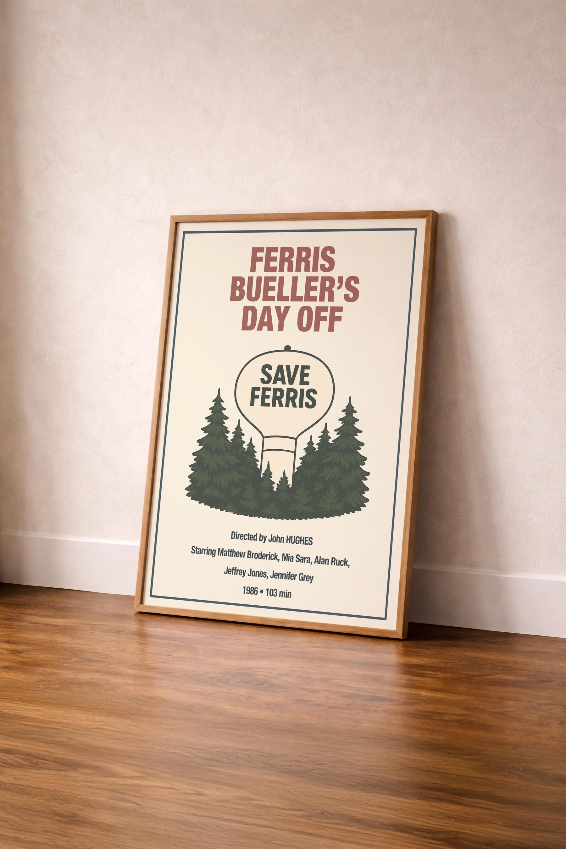 Ferris Bueller’s Day Off Minimalist Movie Poster – Save Ferris Water Tower Illustration, 80s Cult Film Art Cinema Print — image 4