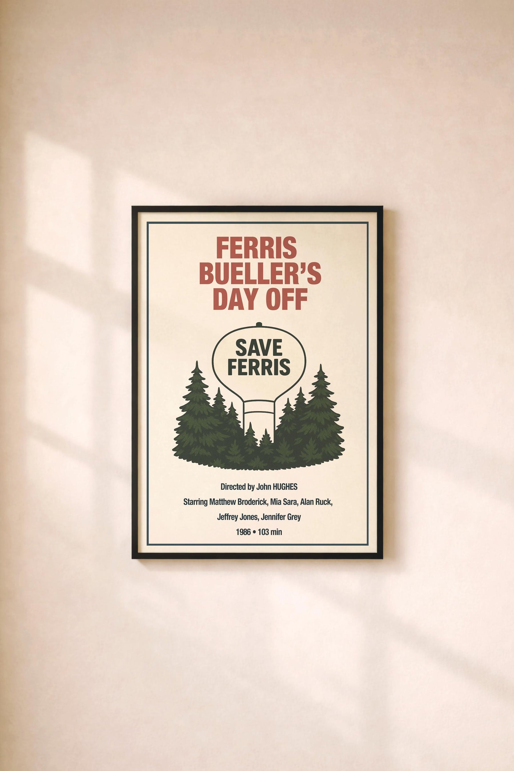 Ferris Bueller’s Day Off Minimalist Movie Poster – Save Ferris Water Tower Illustration, 80s Cult Film Art Cinema Print