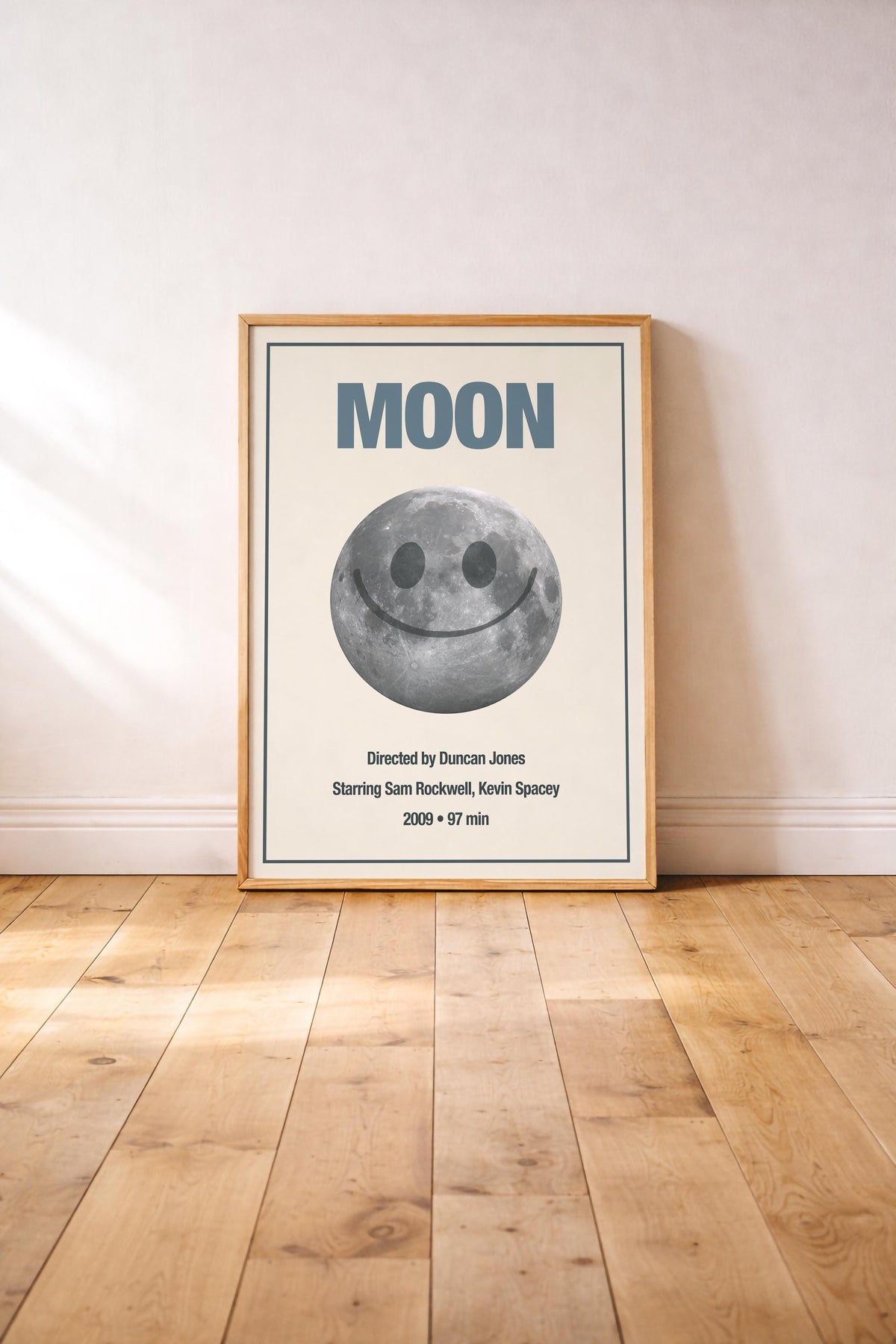 Moon Minimalist Movie Poster | GERTY Smiley Face Moon Sci-Fi Film Print | Giclée Cinema Wall Art