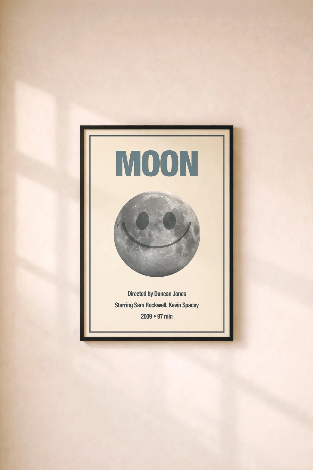 Moon Minimalist Movie Poster – GERTY Smiley Face Moon Sci-Fi Film Print – Giclée Cinema Wall Art