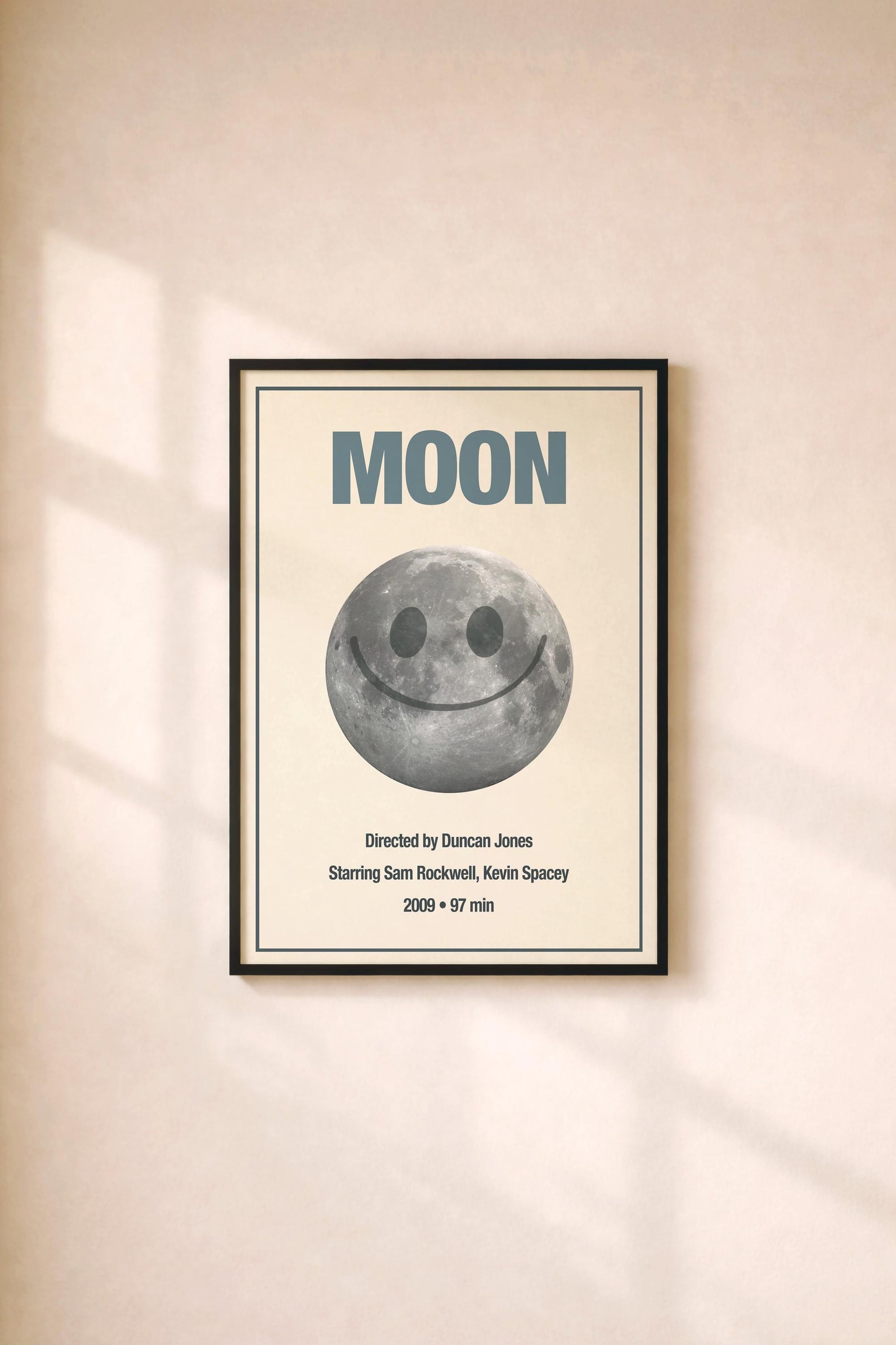 Moon Minimalist Movie Poster – GERTY Smiley Face Moon Sci-Fi Film Print – Giclée Cinema Wall Art
