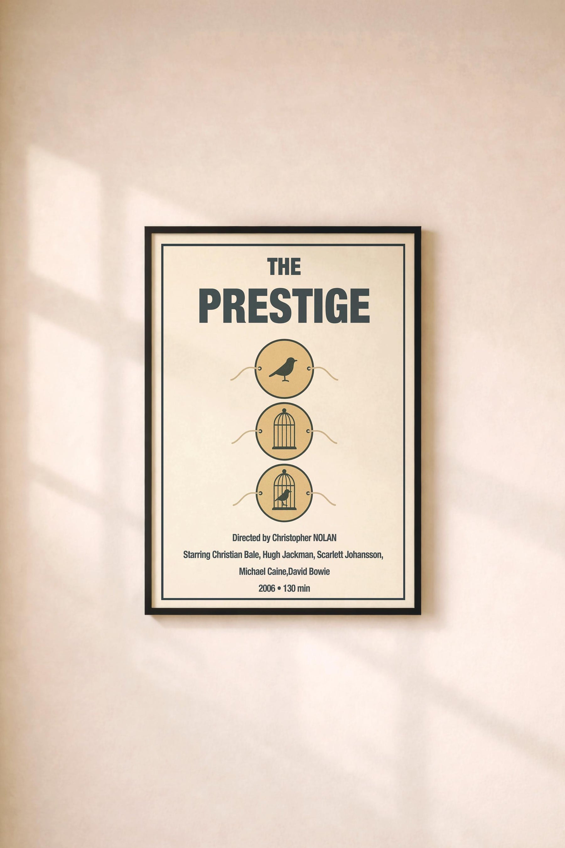 The Prestige Minimalist Movie Poster – Bird Cage Magic Trick Illustration, Christopher Nolan Giclée Film Print