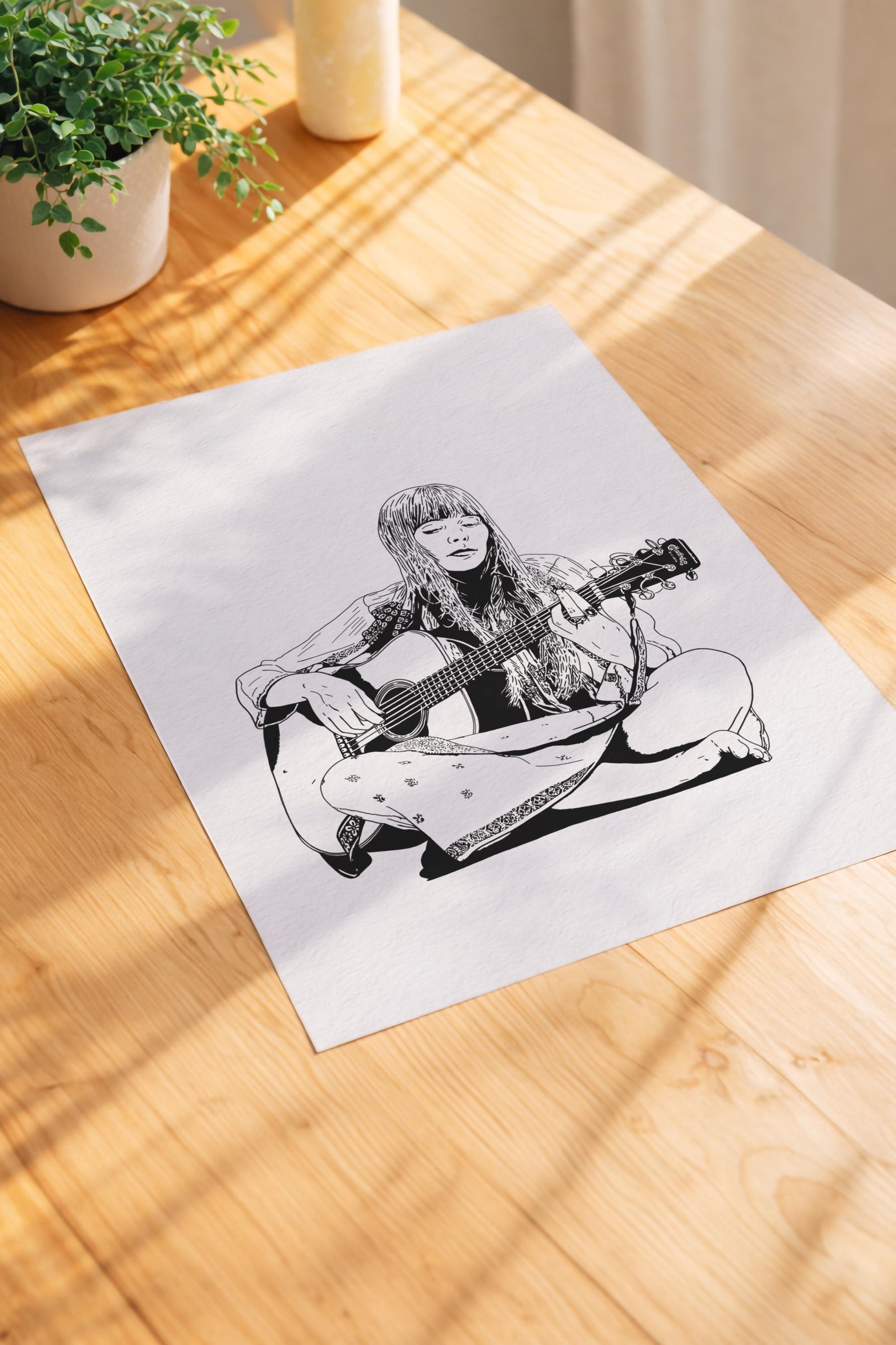Joni Mitchell Portrait Giclée Print – Folk Music Icon Illustration – Minimalist Female Singer Songwriter Wall Art — image 3