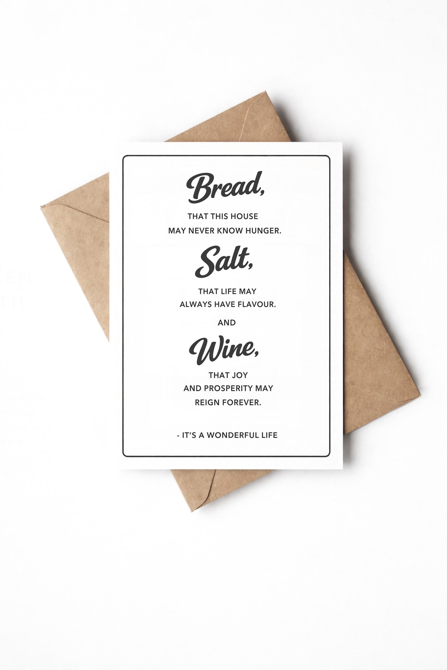 Bread Salt Wine Quote Housewarming Card – It’s A Wonderful Life New Home Greeting Card — image 4
