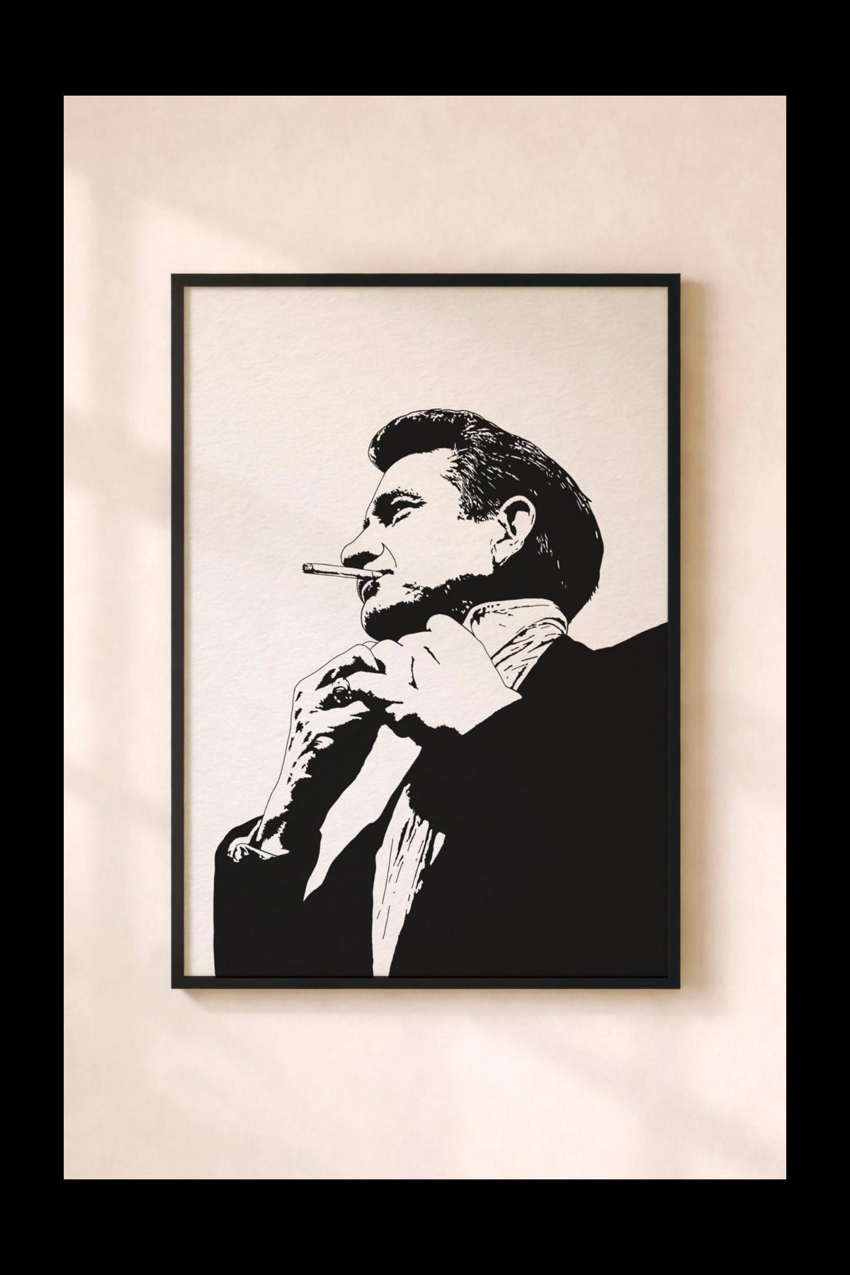 Johnny Cash Minimalist Portrait Print – Country Music Icon Giclée Wall Art