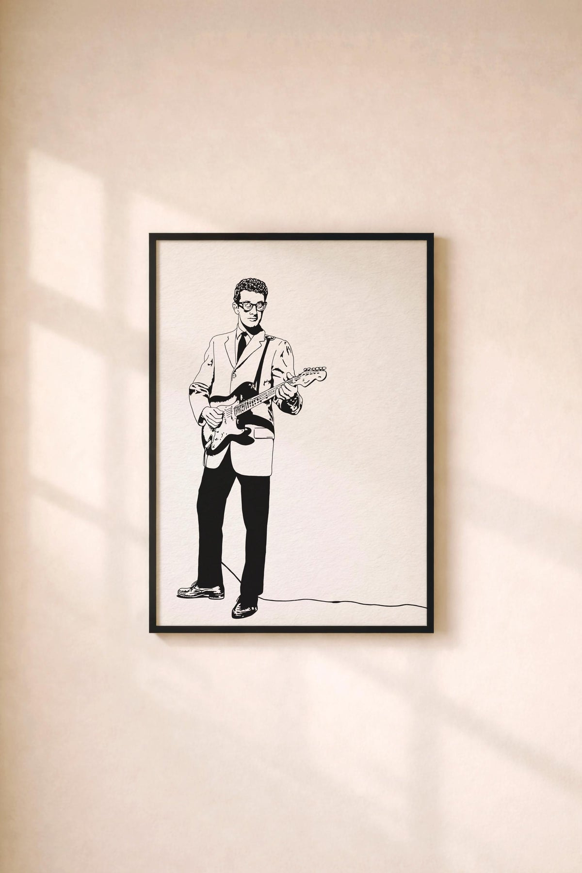 Buddy Holly Minimalist Portrait Print – Rock and Roll Music Icon Giclée Wall Art