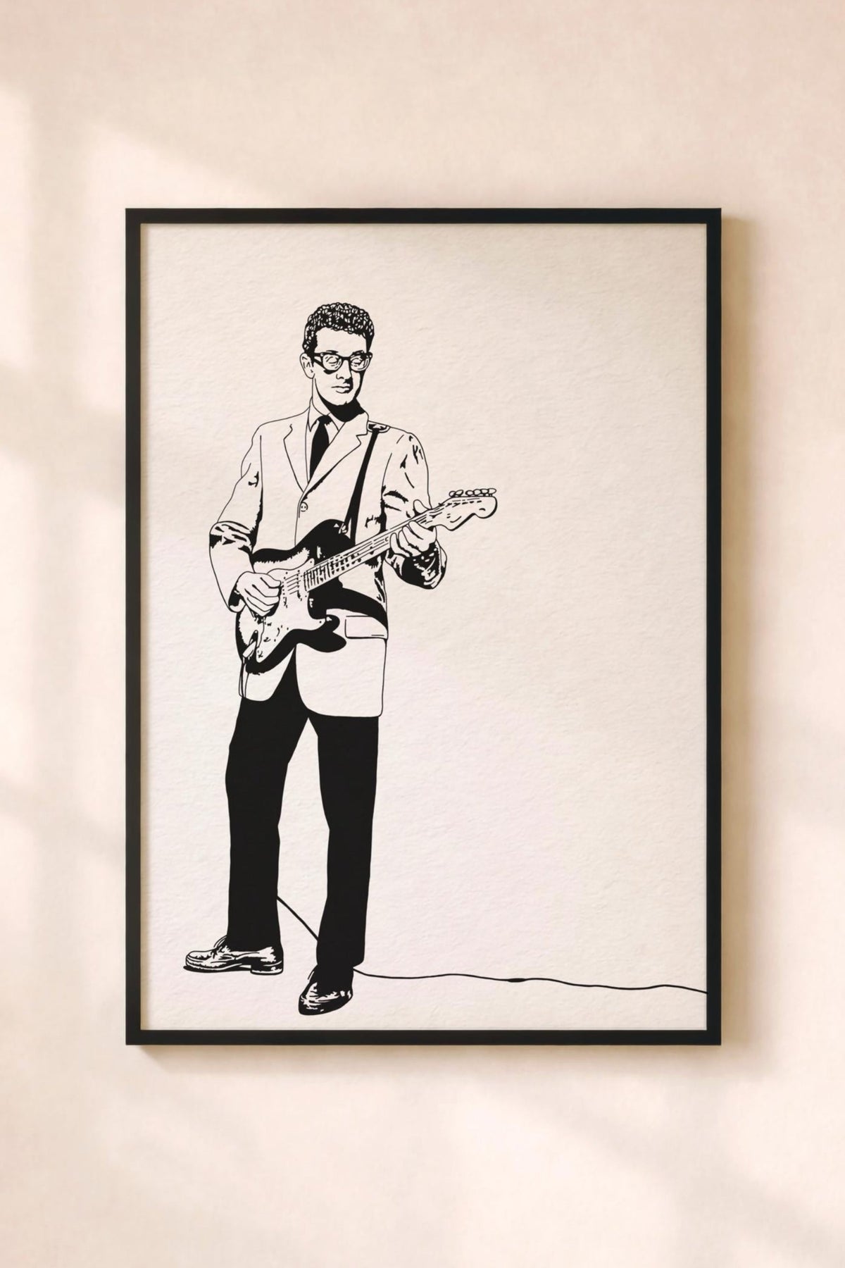 Buddy Holly Minimalist Portrait Print – Rock and Roll Music Icon Giclée Wall Art