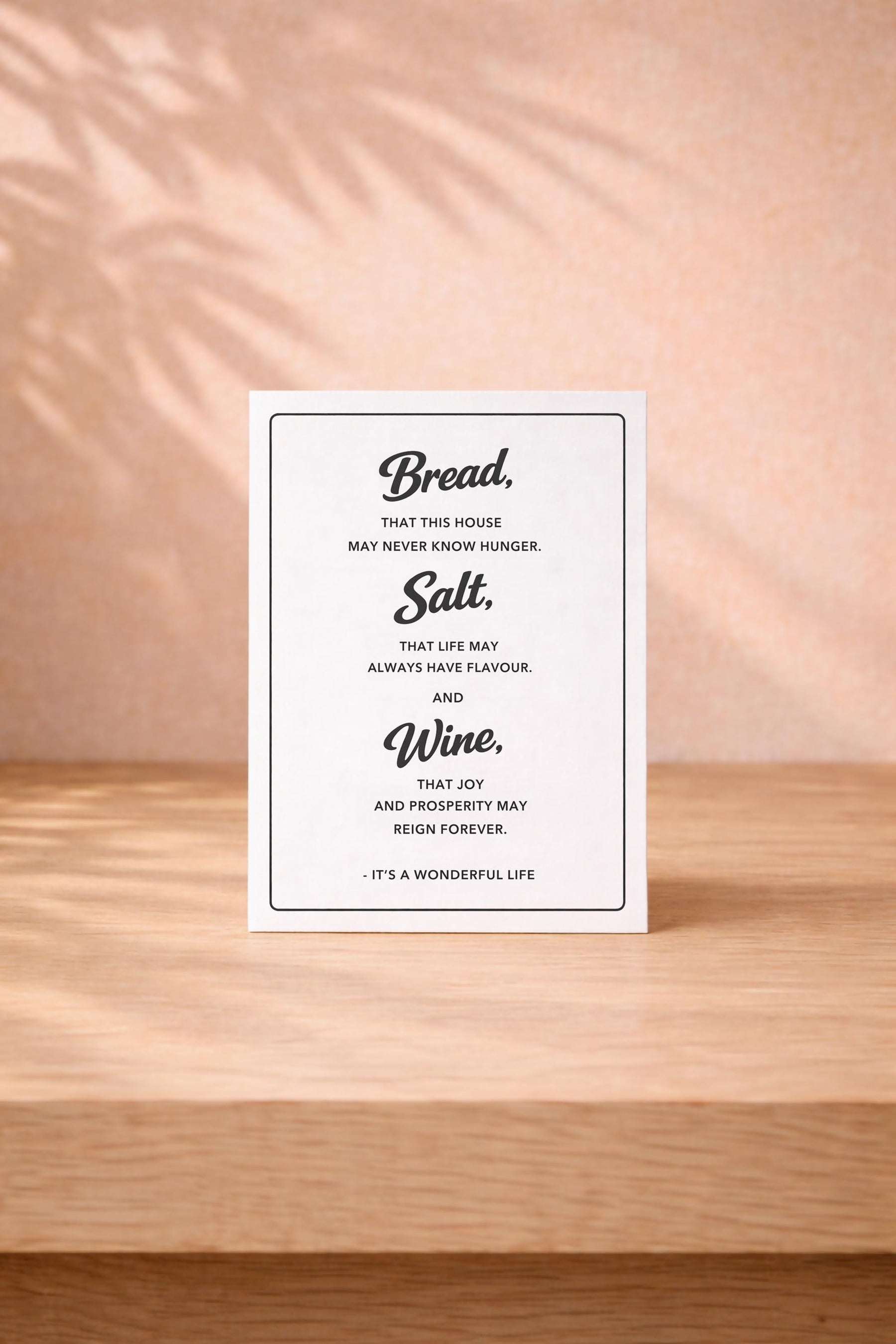 Bread Salt Wine Quote Housewarming Card – It’s A Wonderful Life New Home Greeting Card