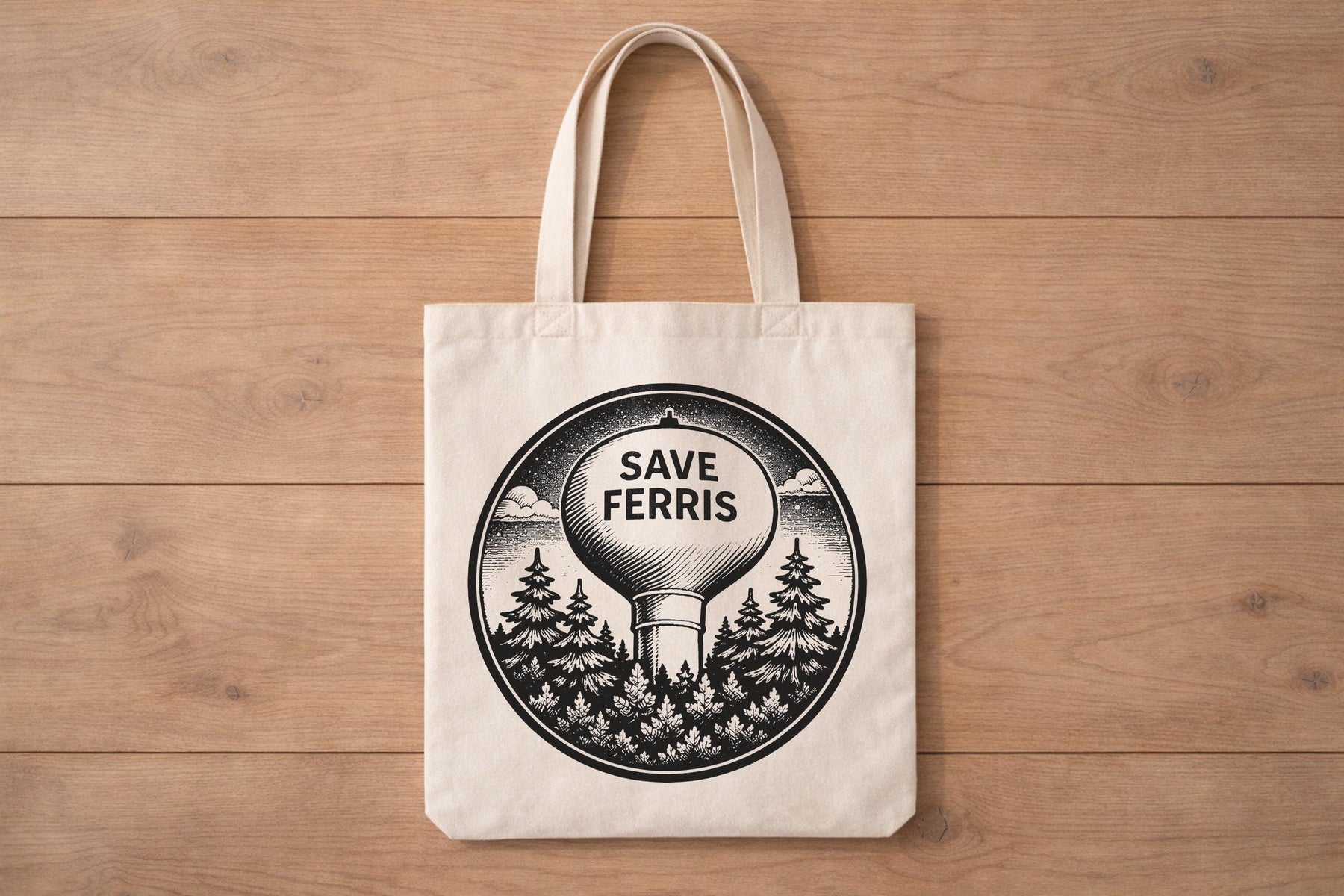Save Ferris Water Tower Tote Bag – Film Fan Graphic Canvas Bag — image 5