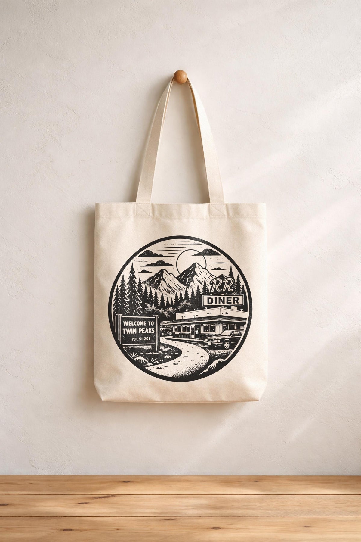 Twin Peaks RR Diner Tote Bag – Cult TV Show Graphic Canvas Bag