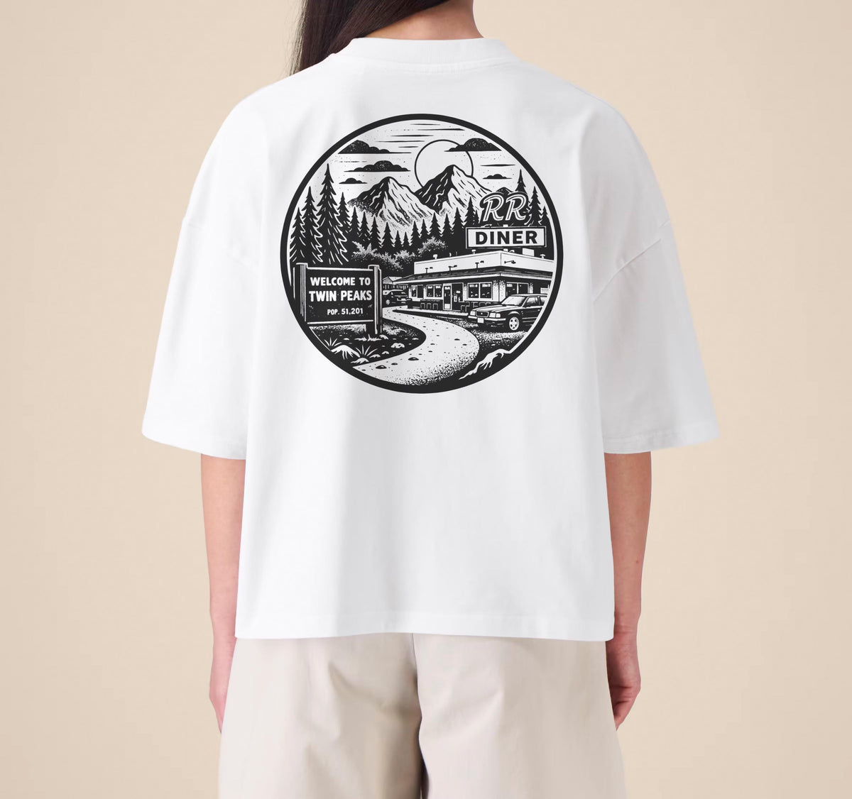 RR Diner Twin Peaks Inspired Embroidered T-Shirt – Double R Diner Premium Organic Cotton Oversized Boxy Printed David Lynch Graphic Tee — image 6
