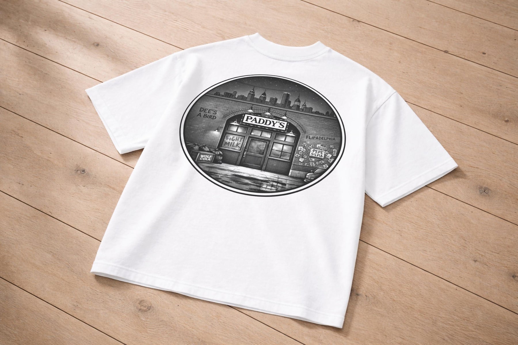 Paddy's Pub Embroidered T-Shirt – It's Always Sunny In Philadelphia Inspired Premium Organic Cotton Oversized Boxy Printed Graphic Tee — image 10