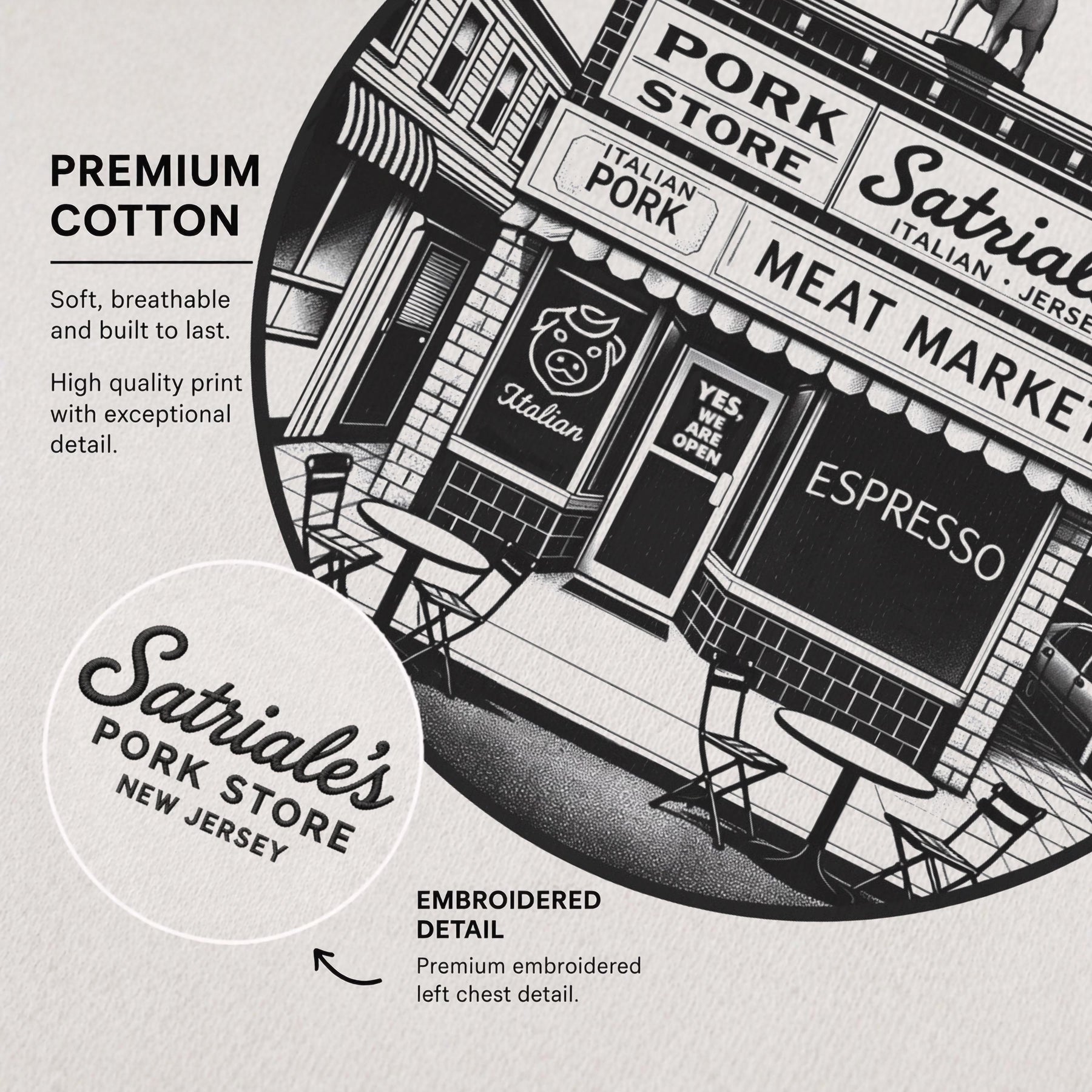 Satriale's Pork Store T-Shirt – The Sopranos Inspired Embroidered Organic Cotton Graphic Tee — image 9