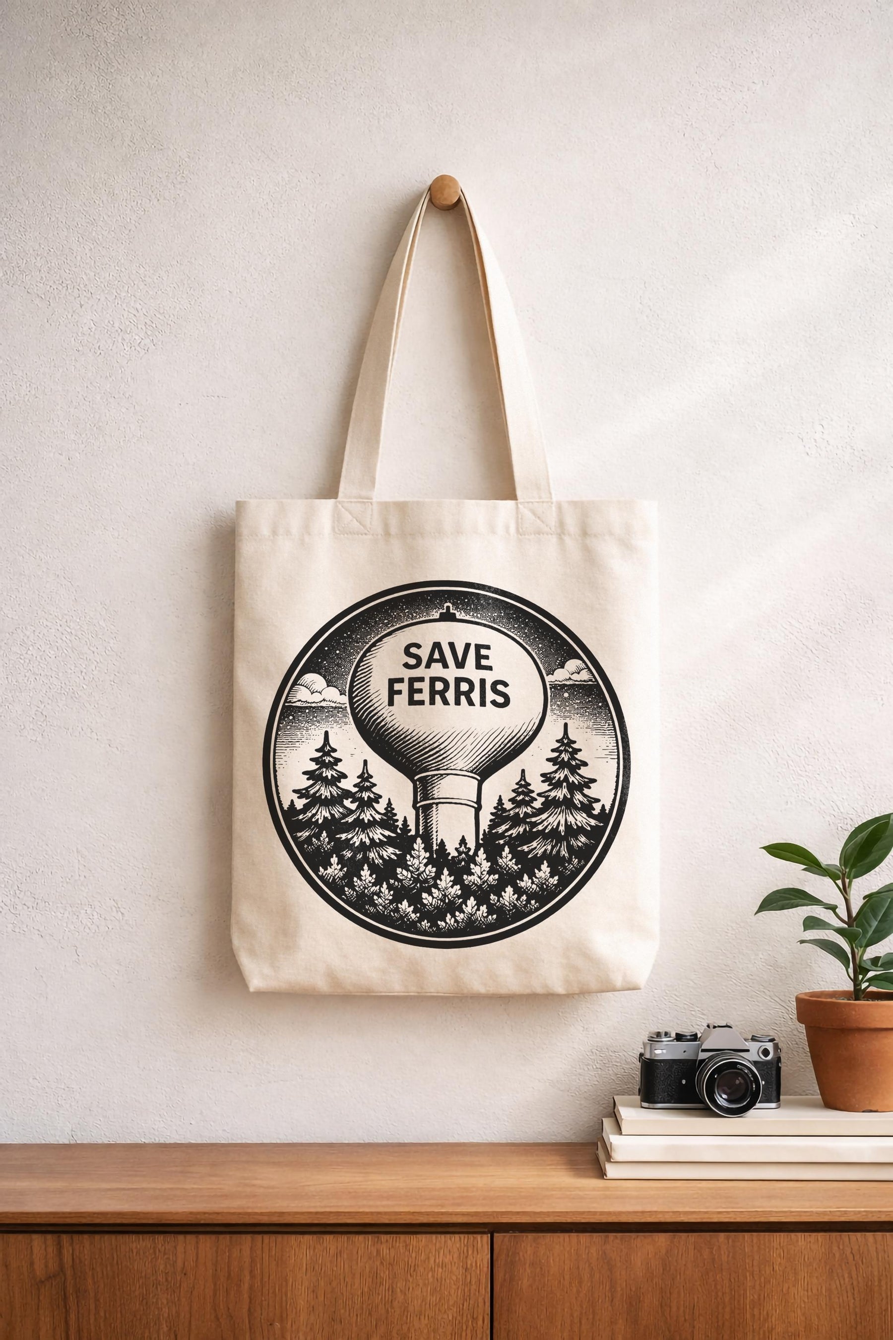 Save Ferris Water Tower Tote Bag – Film Fan Graphic Canvas Bag — image 3