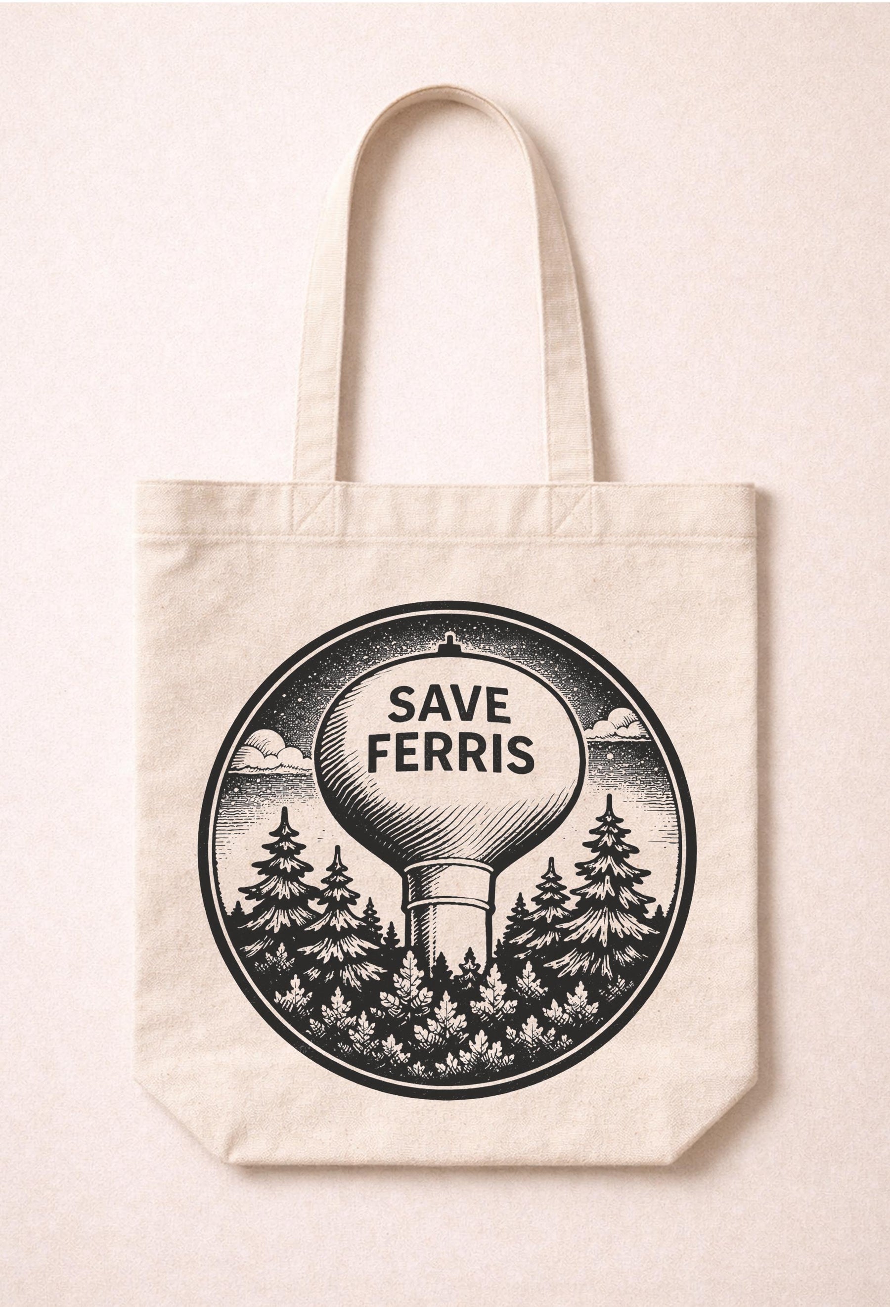 Save Ferris Water Tower Tote Bag – Film Fan Graphic Canvas Bag — image 8