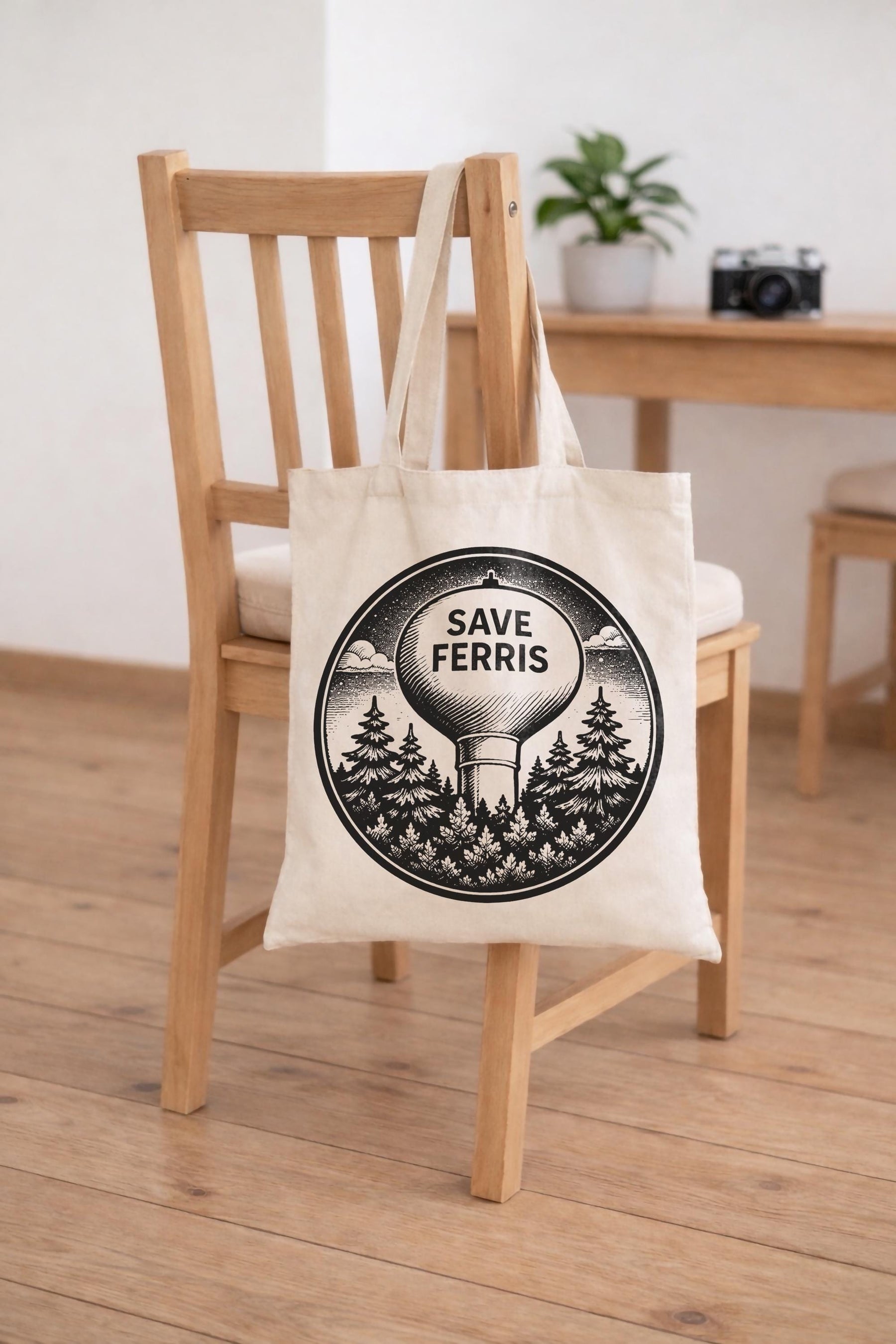 Save Ferris Water Tower Tote Bag – Film Fan Graphic Canvas Bag — image 4