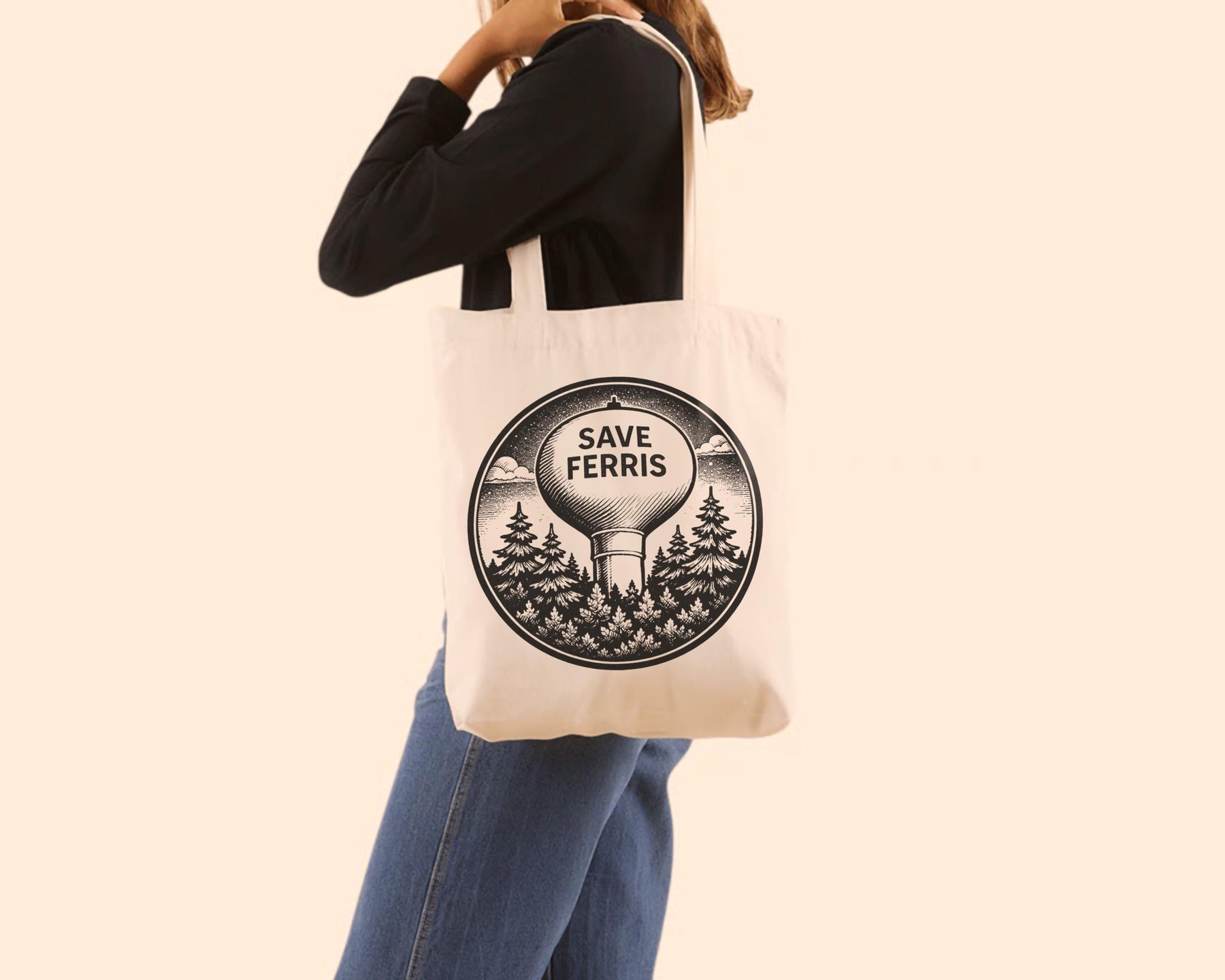 Save Ferris Water Tower Tote Bag – Film Fan Graphic Canvas Bag — image 2