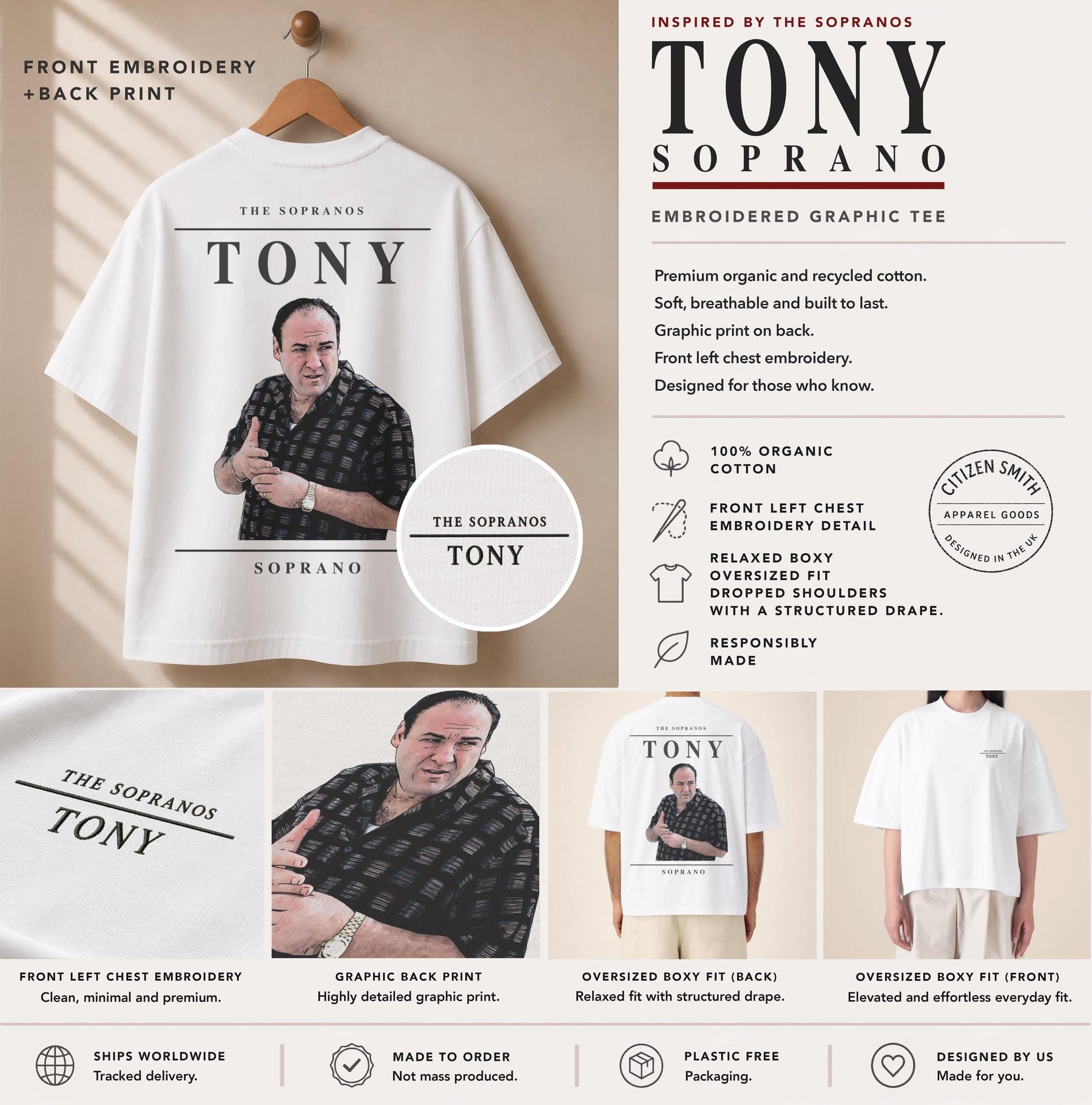 Tony Soprano Embroidered Graphic T-Shirt – The Sopranos Inspired Premium Organic Cotton Oversized Boxy Printed Tee — image 2