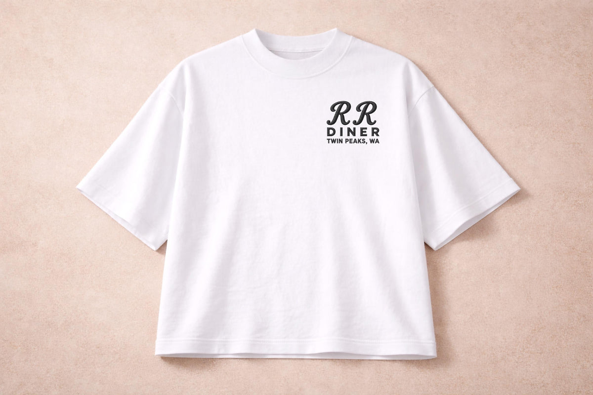 RR Diner Twin Peaks Inspired Embroidered T-Shirt – Double R Diner Premium Organic Cotton Oversized Boxy Printed David Lynch Graphic Tee — image 9