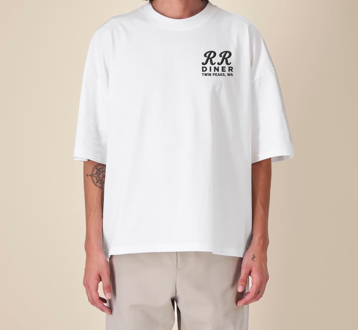 RR Diner Twin Peaks Inspired Embroidered T-Shirt – Double R Diner Premium Organic Cotton Oversized Boxy Printed David Lynch Graphic Tee — image 7