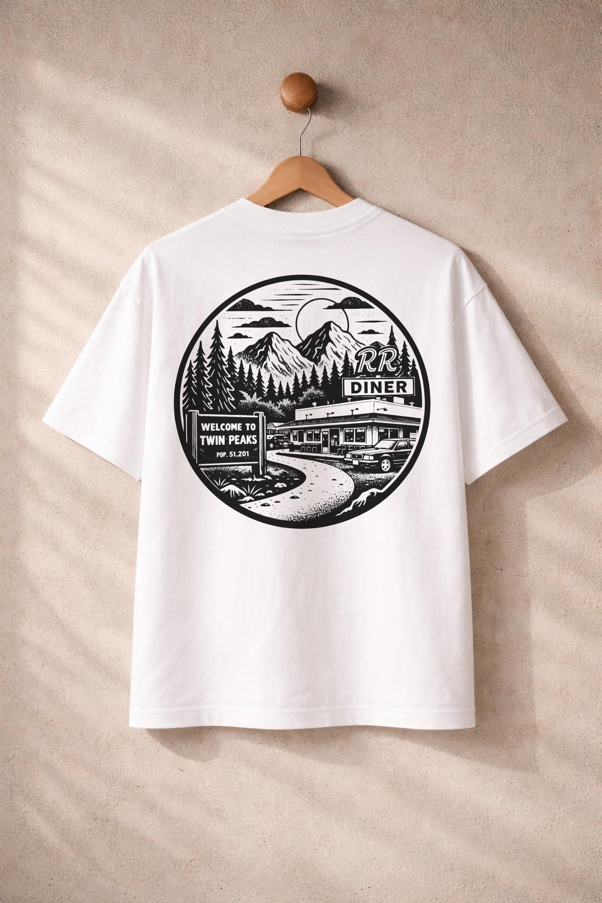 RR Diner Twin Peaks Inspired Embroidered T-Shirt – Double R Diner Premium Organic Cotton Oversized Boxy Printed David Lynch Graphic Tee — image 3