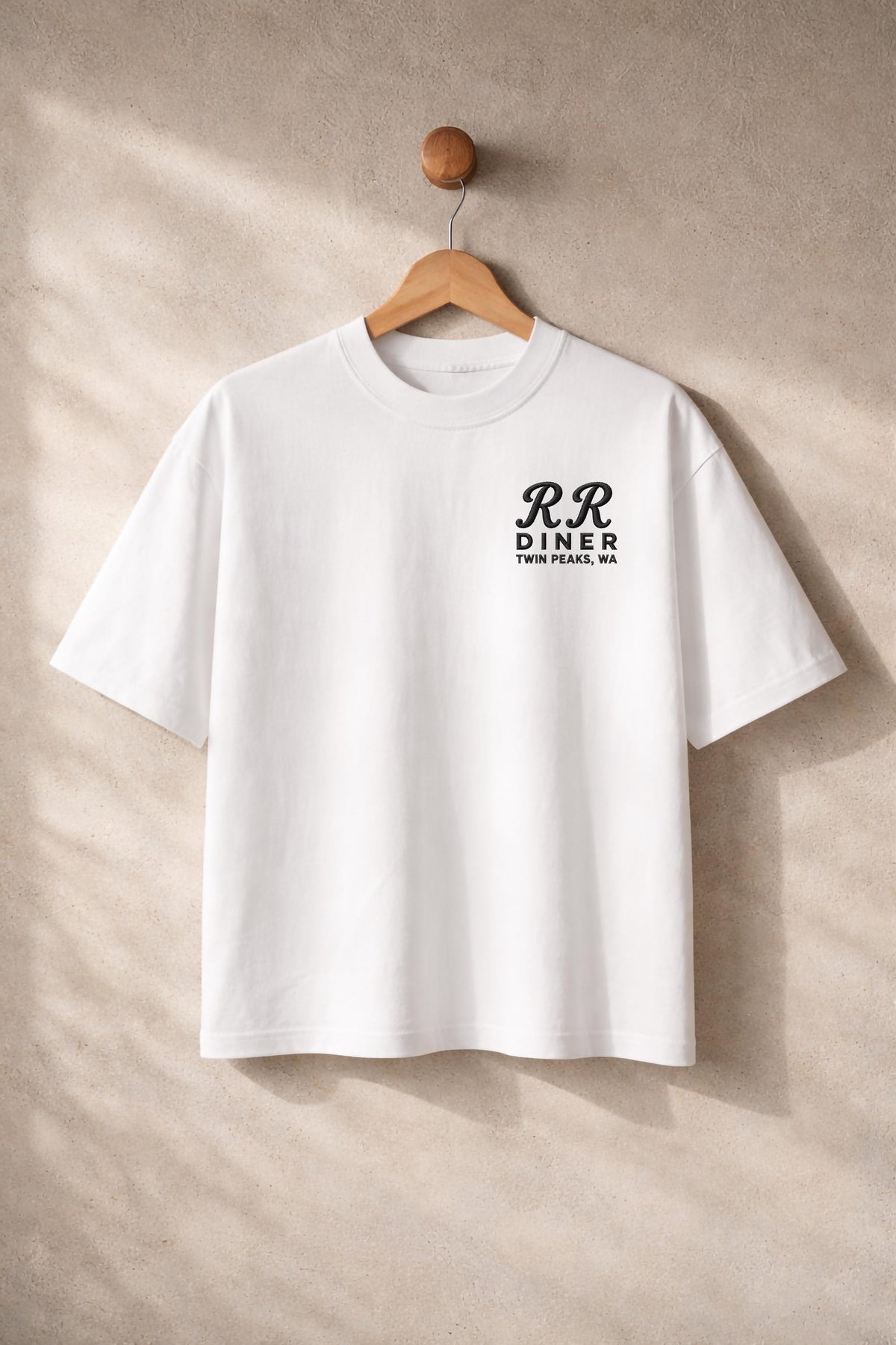 RR Diner Twin Peaks Inspired Embroidered T-Shirt – Double R Diner Premium Organic Cotton Oversized Boxy Printed David Lynch Graphic Tee — image 4
