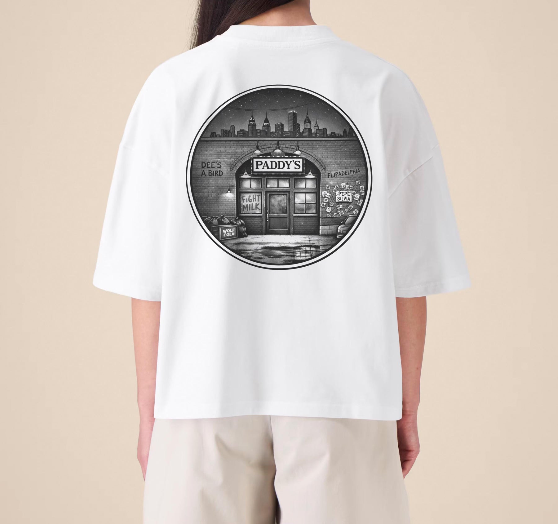 Paddy's Pub Embroidered T-Shirt – It's Always Sunny In Philadelphia Inspired Premium Organic Cotton Oversized Boxy Printed Graphic Tee — image 6