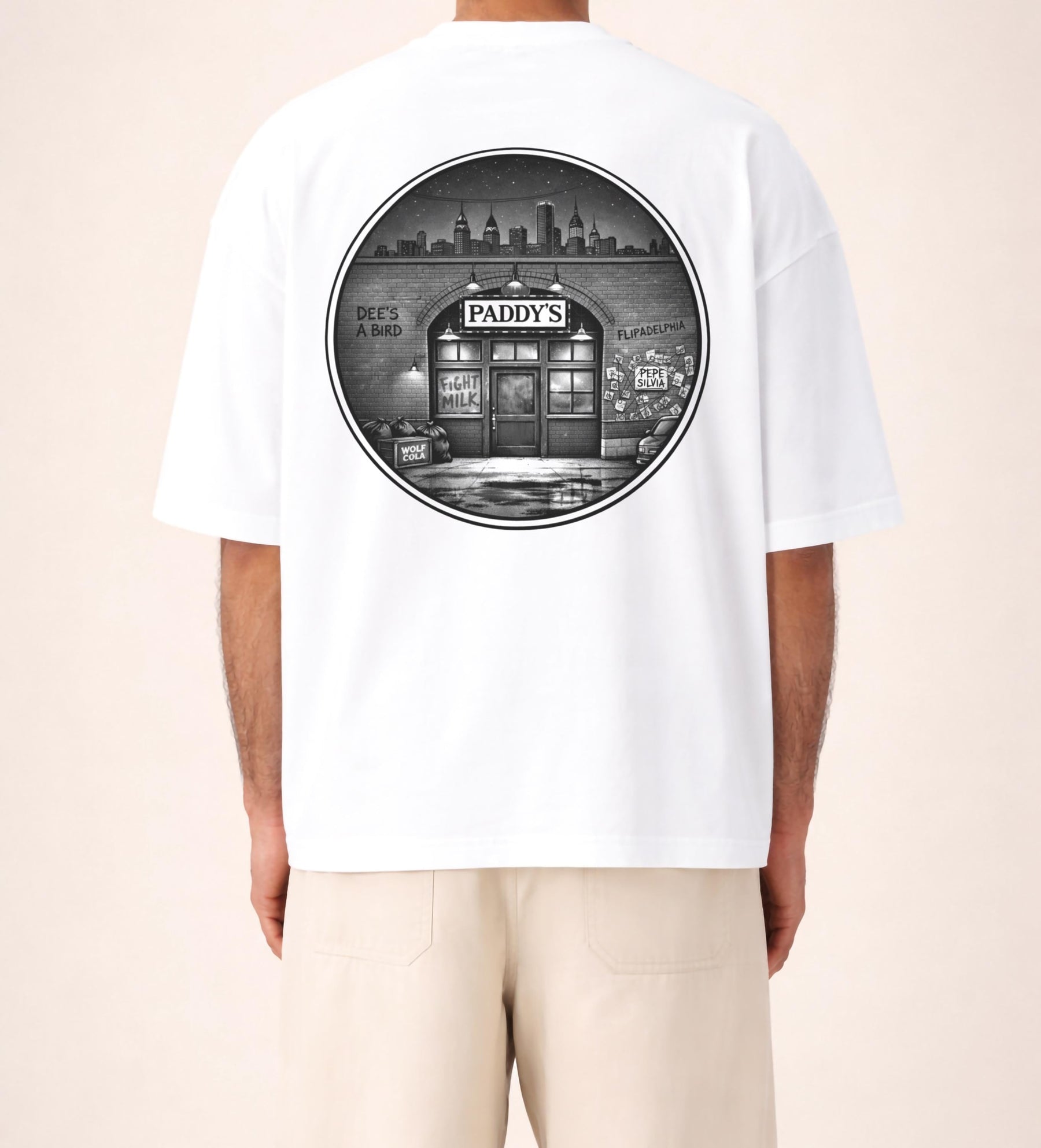 Paddy's Pub Embroidered T-Shirt – It's Always Sunny In Philadelphia Inspired Premium Organic Cotton Oversized Boxy Printed Graphic Tee — image 5