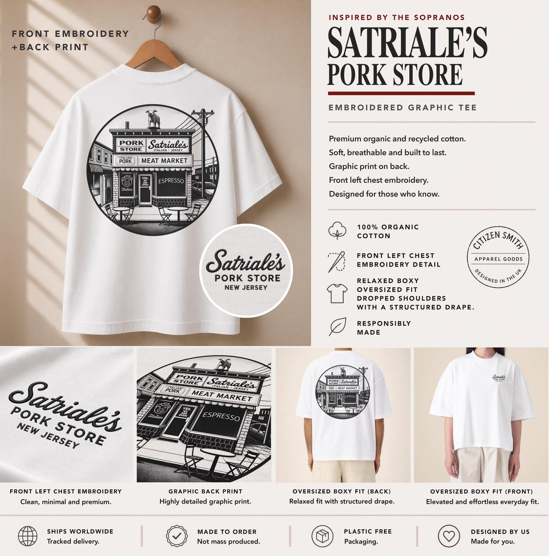 Satriale's Pork Store T-Shirt – The Sopranos Inspired Embroidered Organic Cotton Graphic Tee — image 2